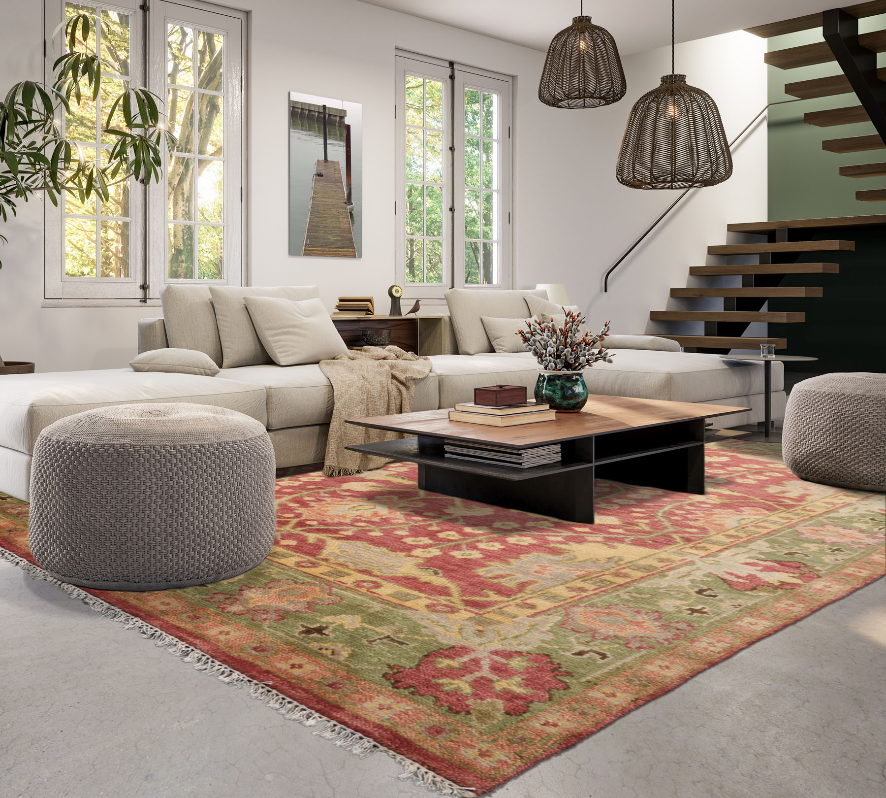 Multi Size Hand Knotted Oushak Wool William Morris Area Rug Raspberry - Picture 56 of 69
