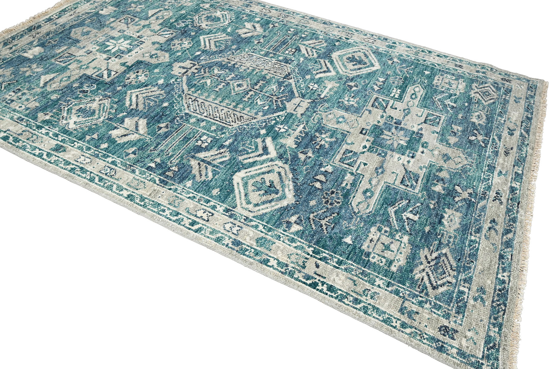 LoomBloom Multi Size Hand Knotted Wool Indo Oushak Area Rug Turquoise - Picture 38 of 130