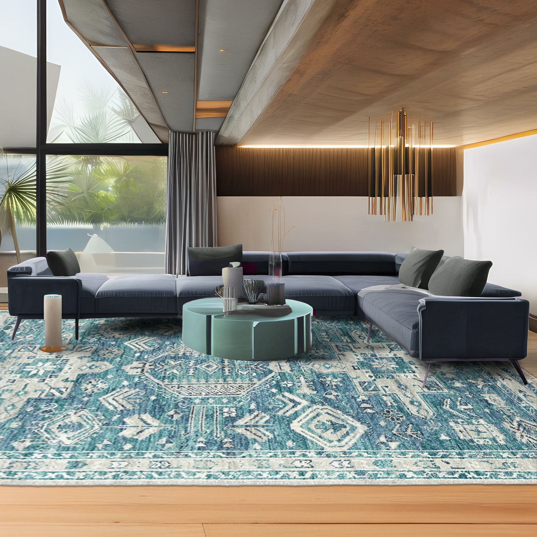 LoomBloom Multi Size Hand Knotted Wool Indo Oushak Area Rug Turquoise - Picture 101 of 130