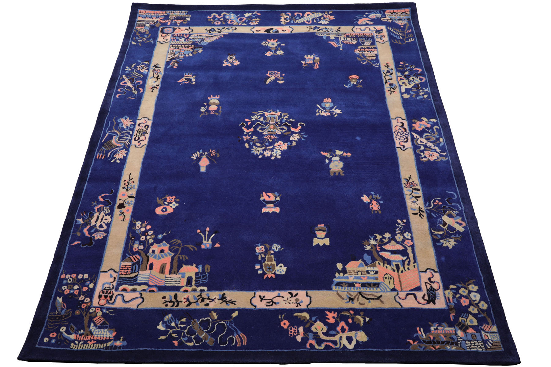 LoomBloom Multi Size Blue Hand Tufted Pictorial Art Deco New Zealand Wool Rug - Picture 30 of 30
