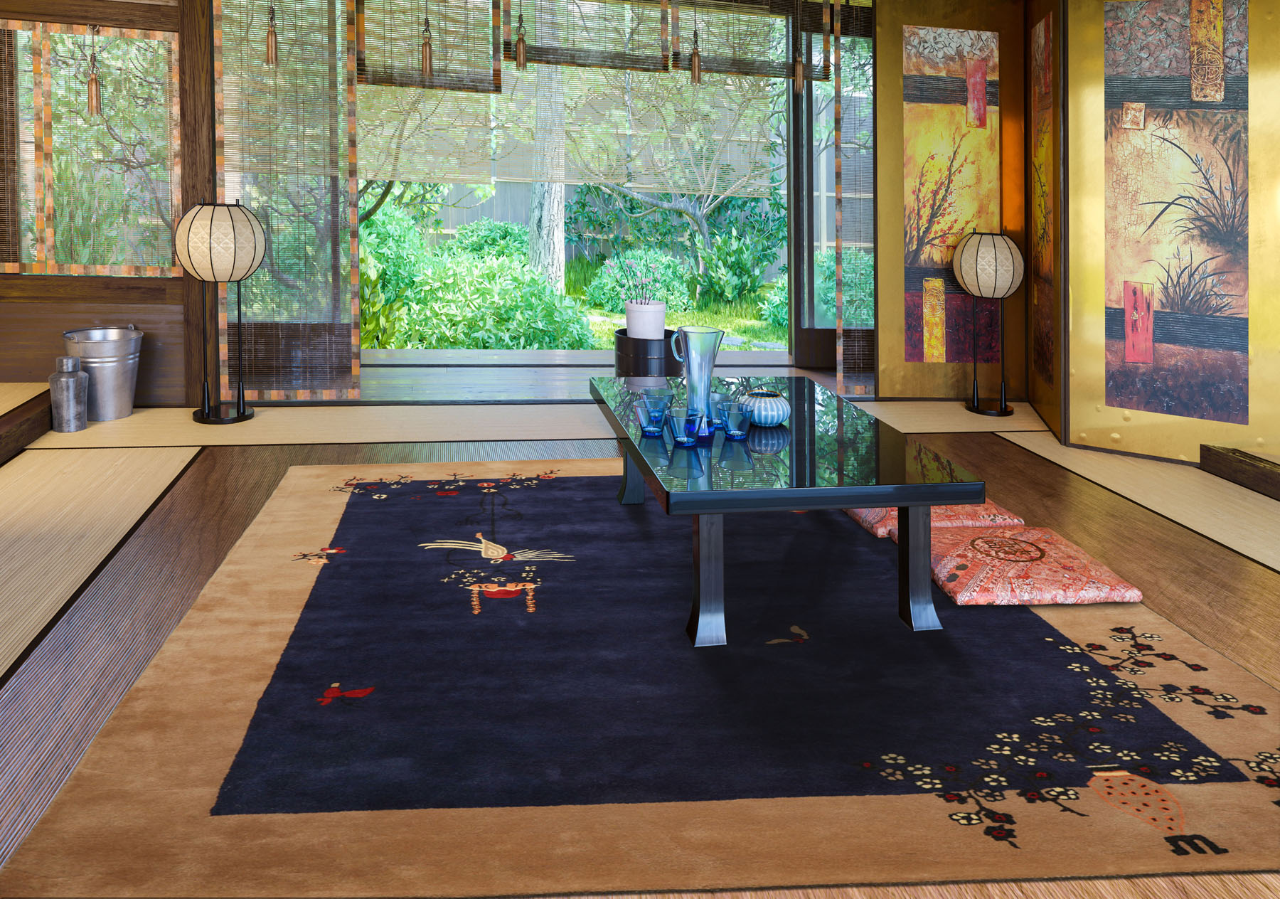 LoomBloom Multi Size Navy Hand Tufted Vase Art Deco New Zealand Wool Rug - Picture 11 of 30