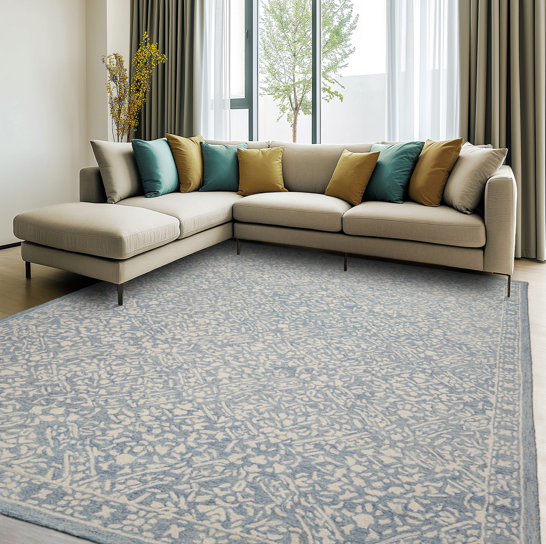 HAND HOOKED TRANSITIONAL Wool LoomBloom Multi Sizes Blue Oriental Area Rug