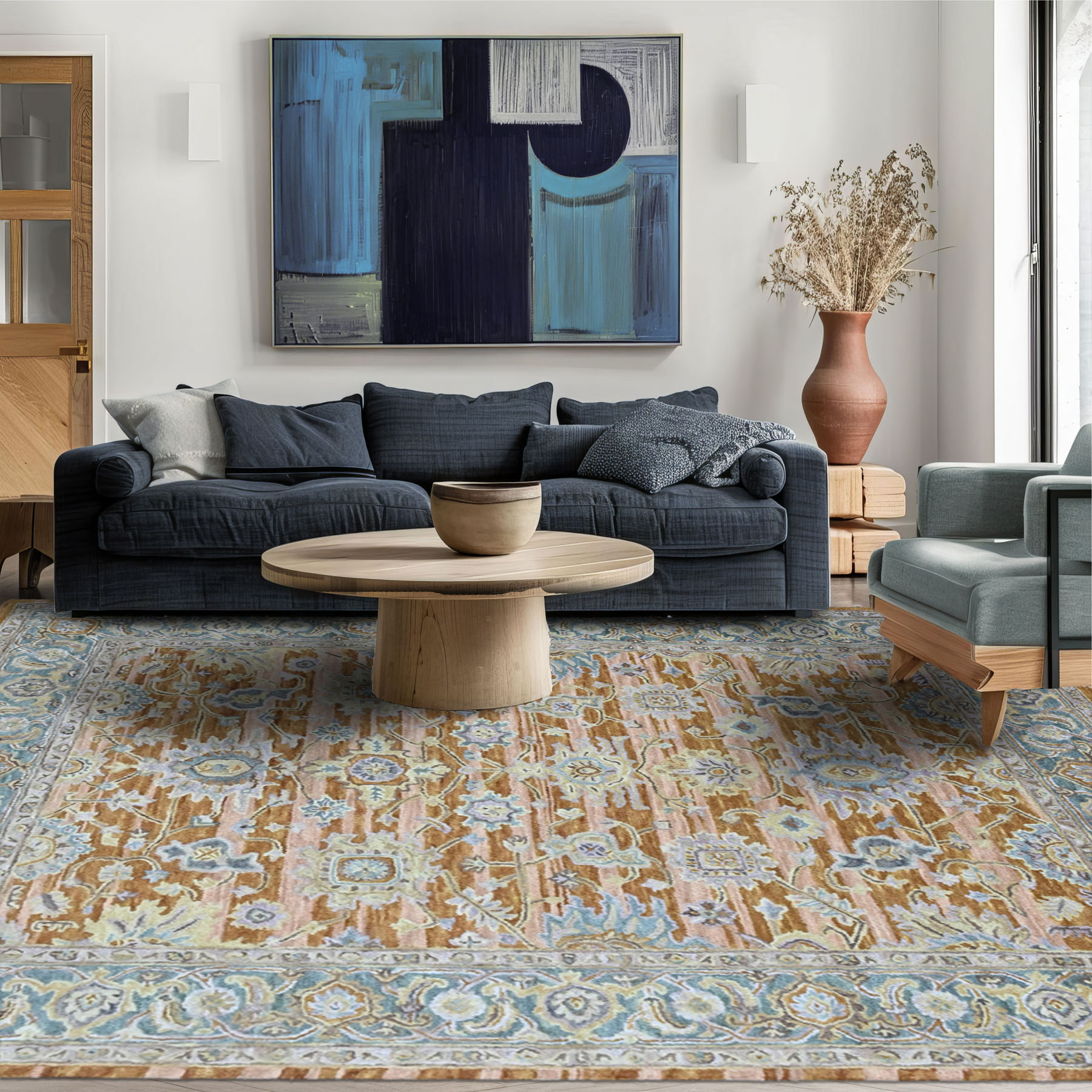 loomBloom Multi Sizes Orange Hand Tufted Handmade Modern Floral Wool Area Rug