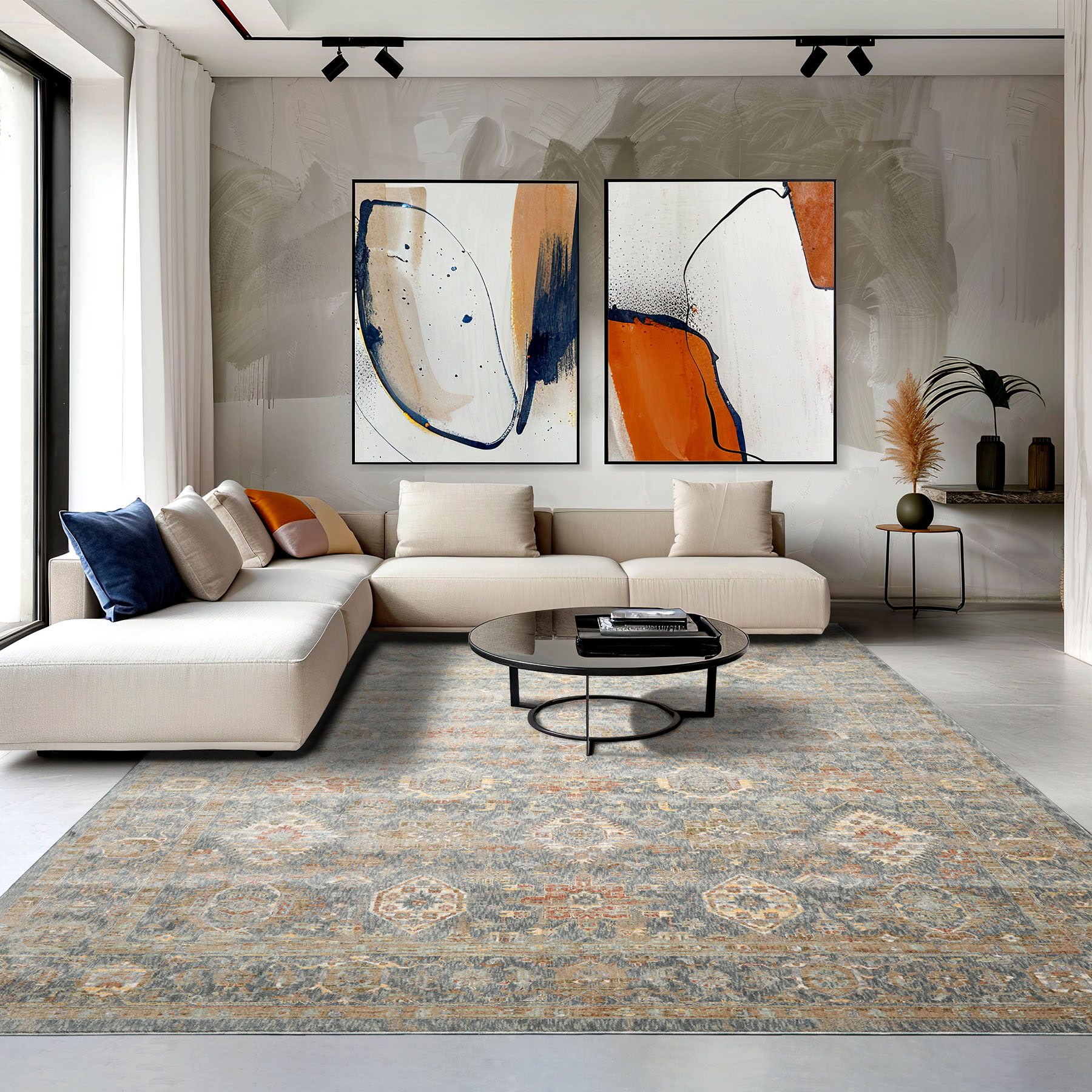 Blue Ivory Rug Multi Size silky Dense Full Pile
