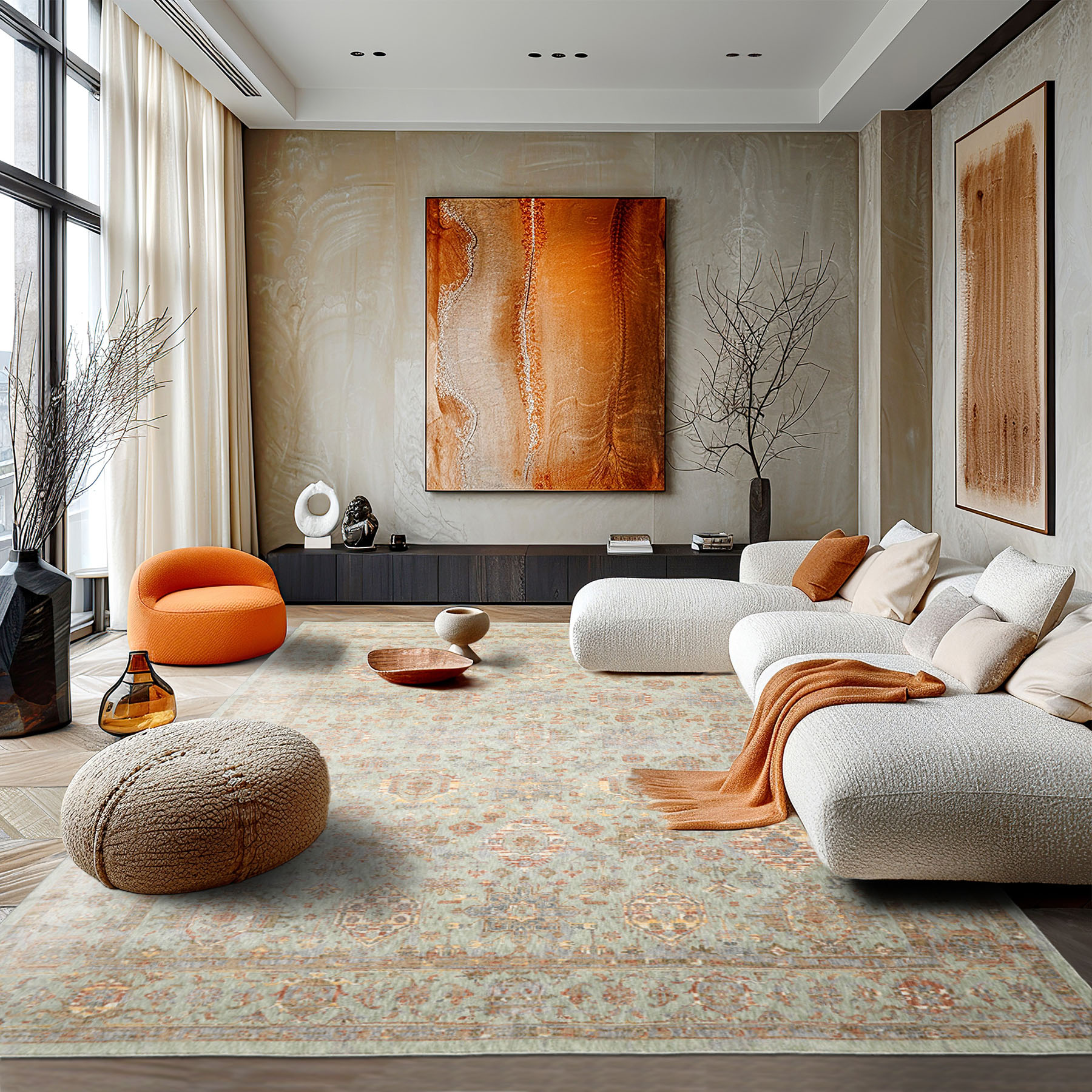 Aqua Rust Multi Size silky Dense Full Pile Rug