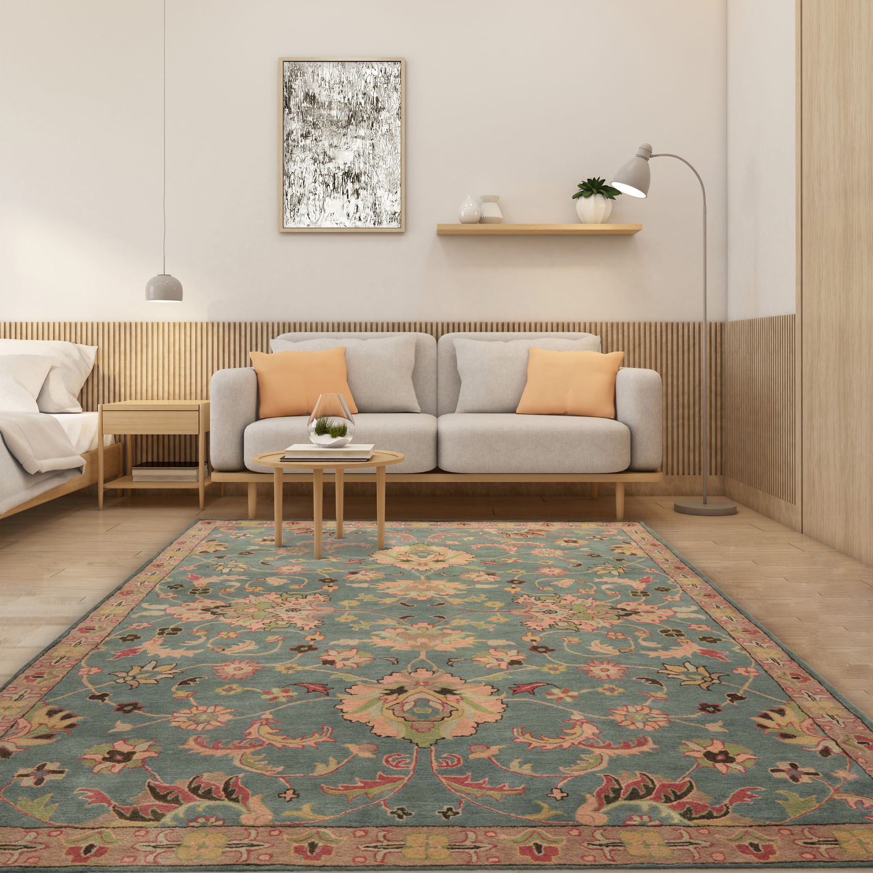 Multi Size Wool Hand TuftedModern Contemporary Area Rug in Celadon & Blush