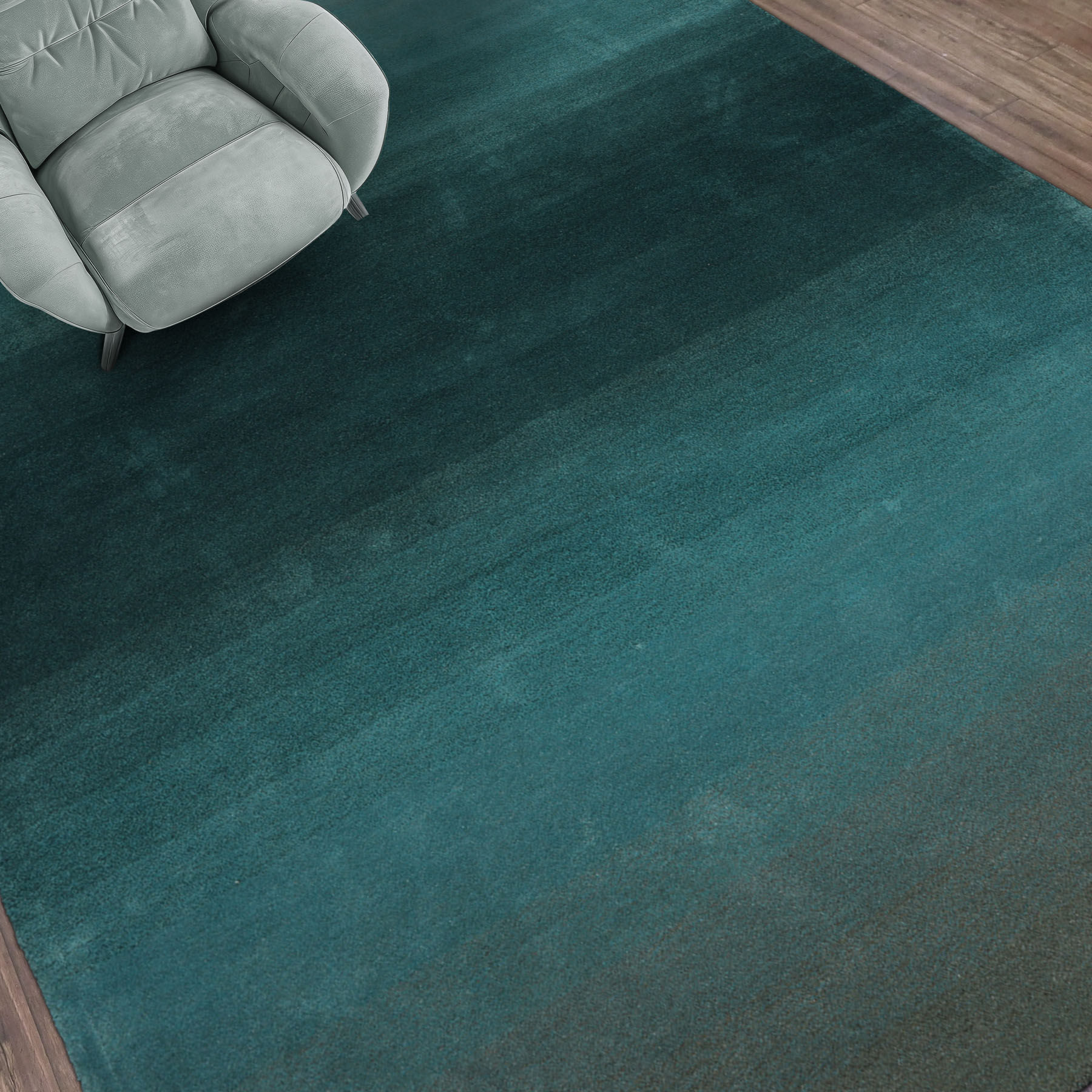 Multi Size Ombre Teal Wool Hand Tufted Contemporary Area Rug - Picture 27 of 36