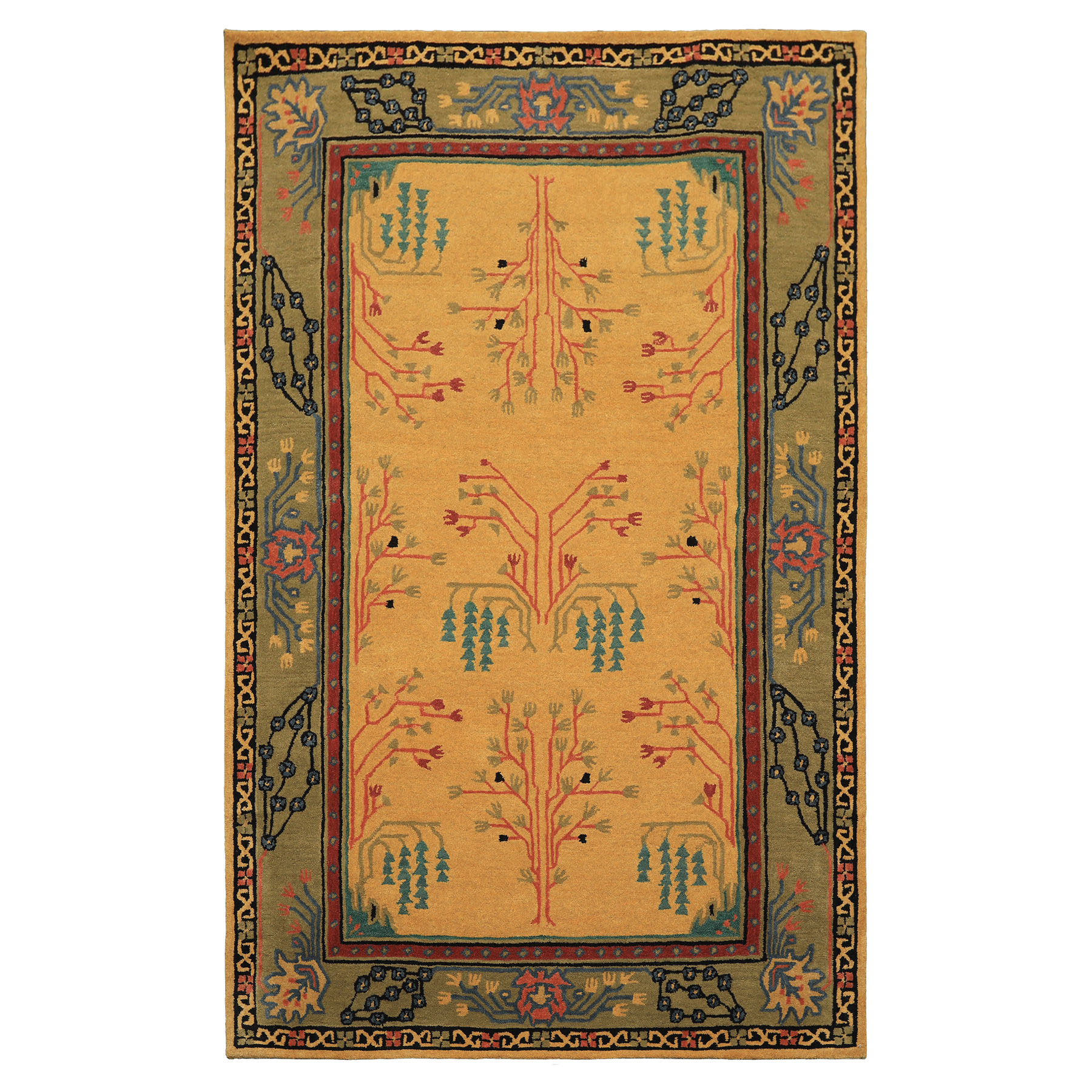 Multi Size Hand Tufted Wool Gold Donegal Arts & Crafts Plush Pile Rug