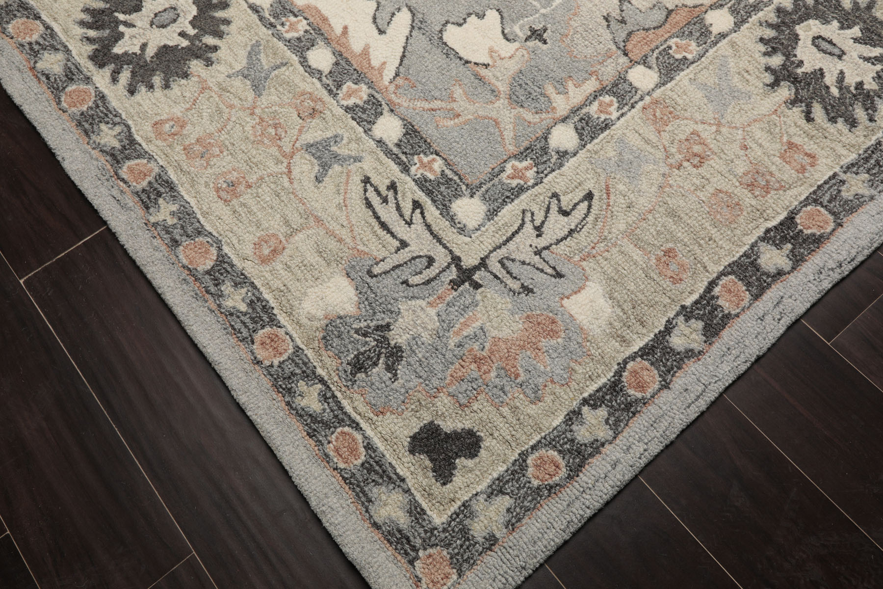 Multi Size Gray Hand Hooked Handmade Transitional Arts & Crafts Wool Area Rug - Picture 18 of 50