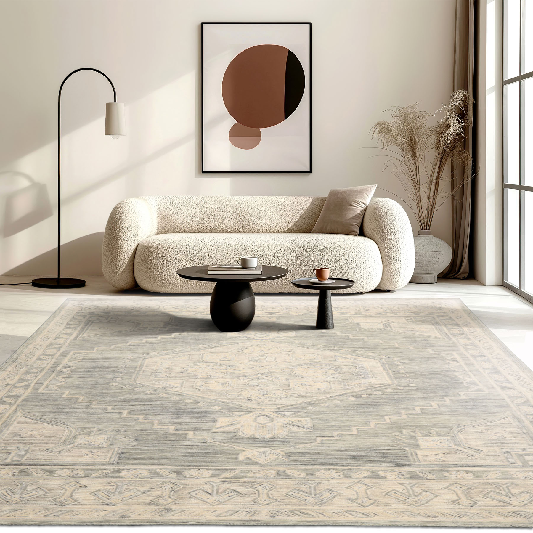 Multi Size Celadon Hand Tufted Traditional Medallion Wool Area Rug
