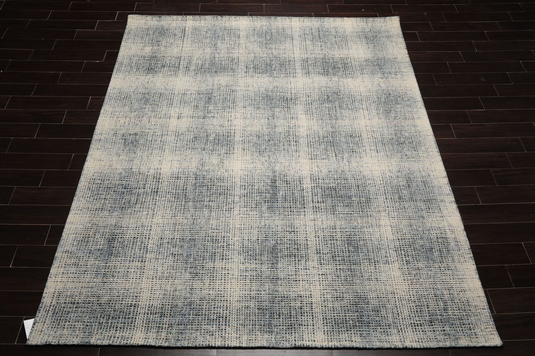 Alfombra contemporánea LoomBloom multi tamaño a cuadros 100 % lana enganchada a mano marfil aguamarina - Imagen 20 de 30