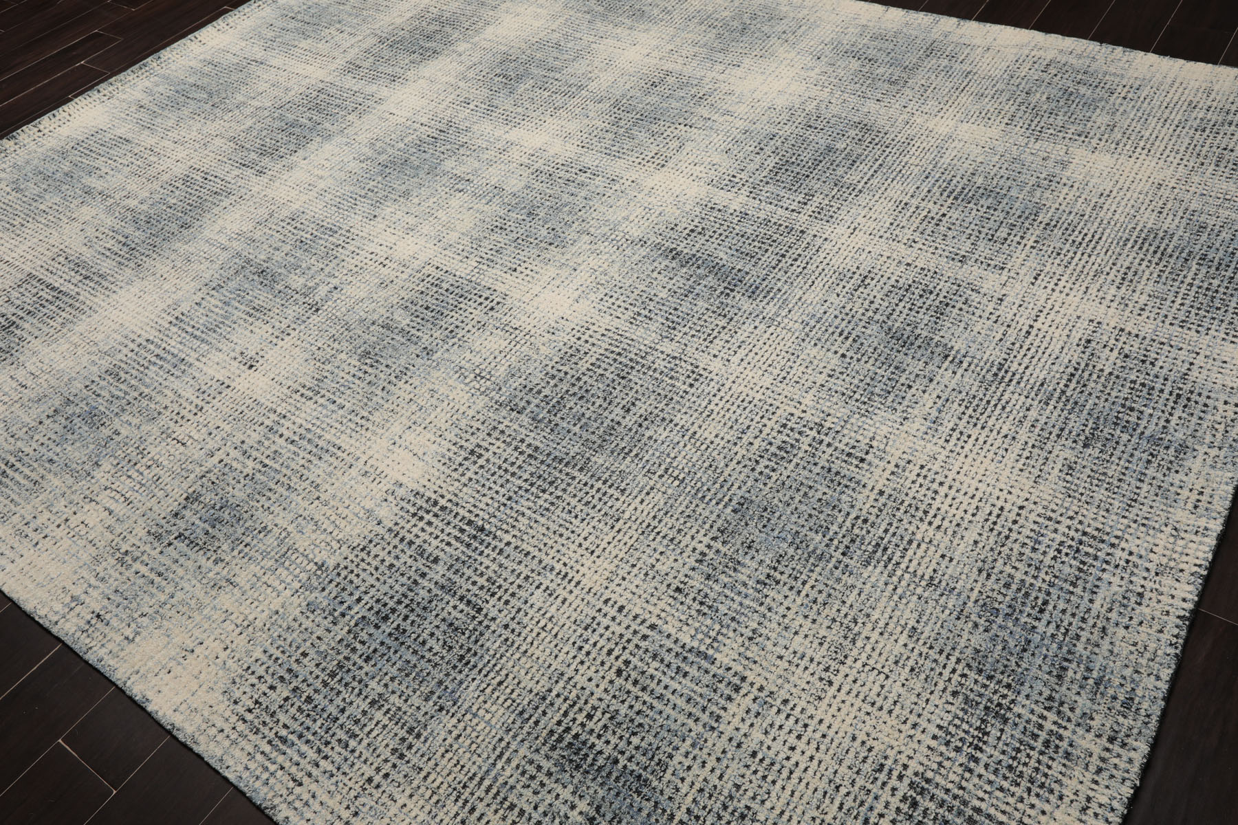 Alfombra contemporánea LoomBloom multi tamaño a cuadros 100 % lana enganchada a mano marfil aguamarina - Imagen 29 de 30