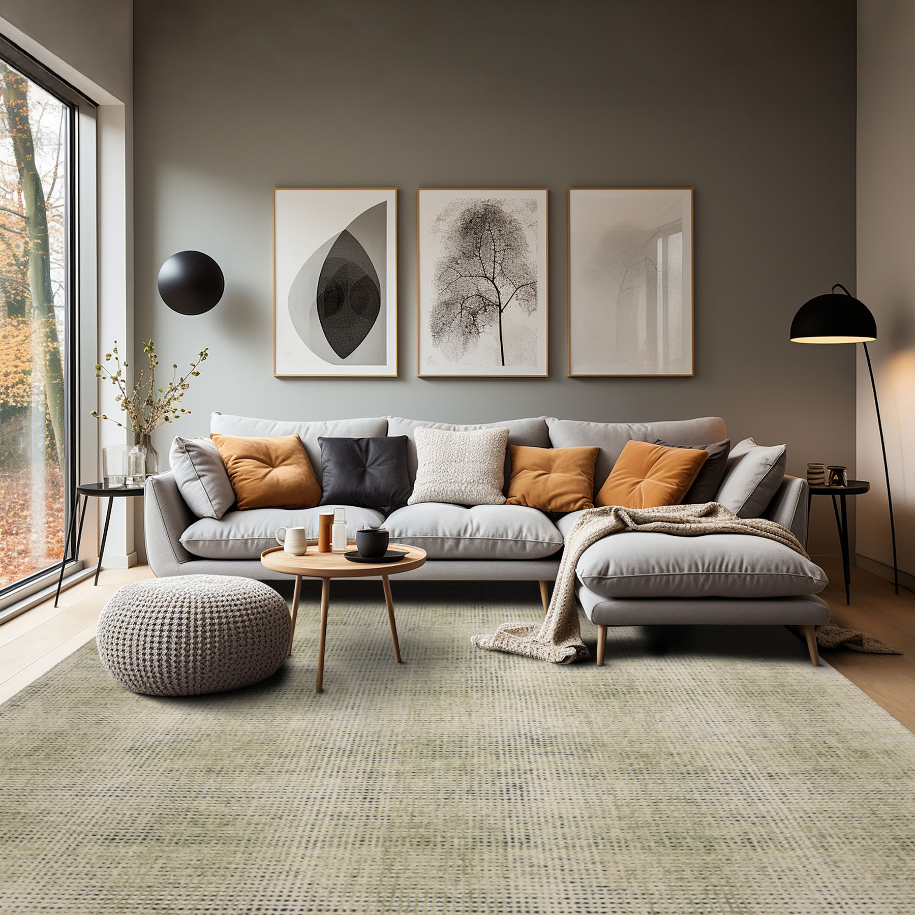 Tappeto contemporaneo LoomBloom multitaglia a quadri 100% lana gancio a mano salvia avorio - Foto 21 di 30