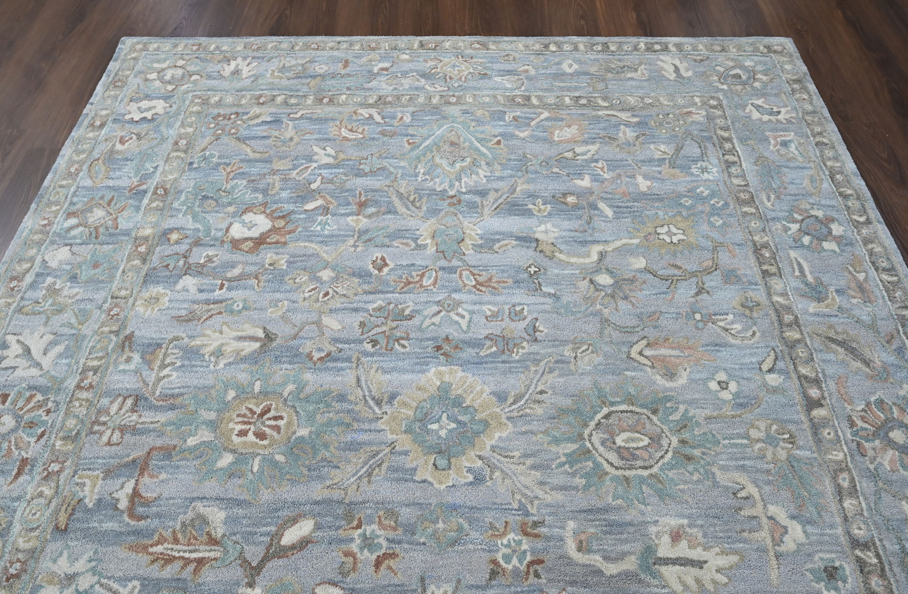 Multi Size Sky Blue Hand Tufted Handmade Modern Floral Wool Oriental Area Rug - Picture 17 of 30