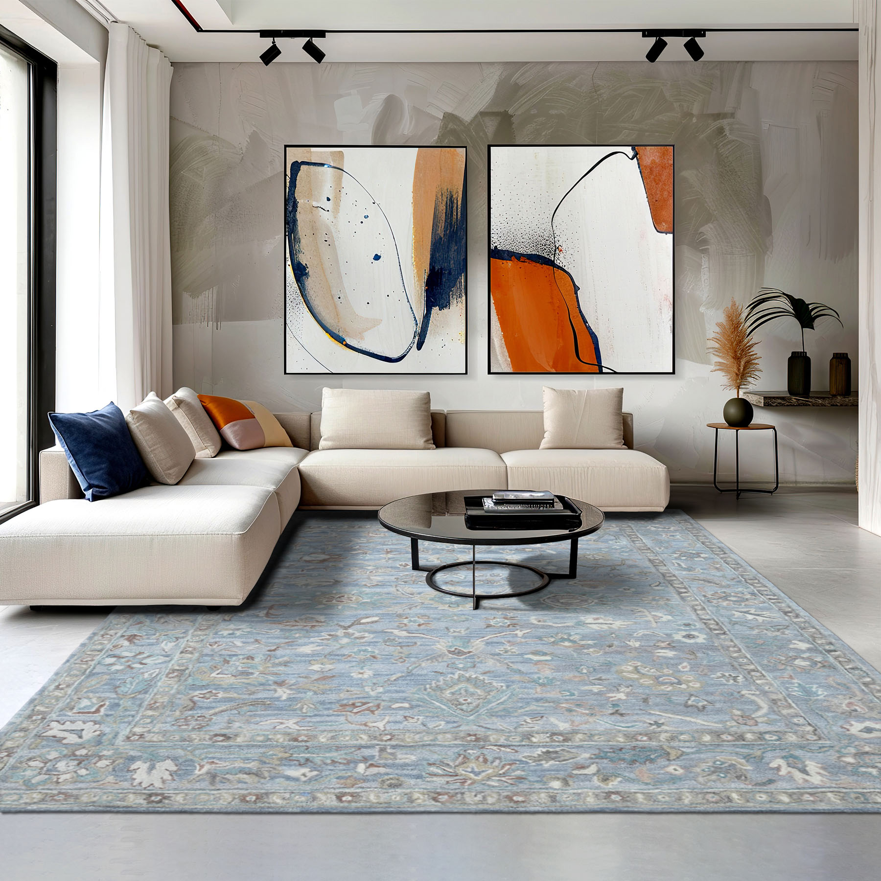 Multi Size Sky Blue Hand Tufted Handmade Modern Floral Wool Oriental Area Rug - Picture 21 of 30