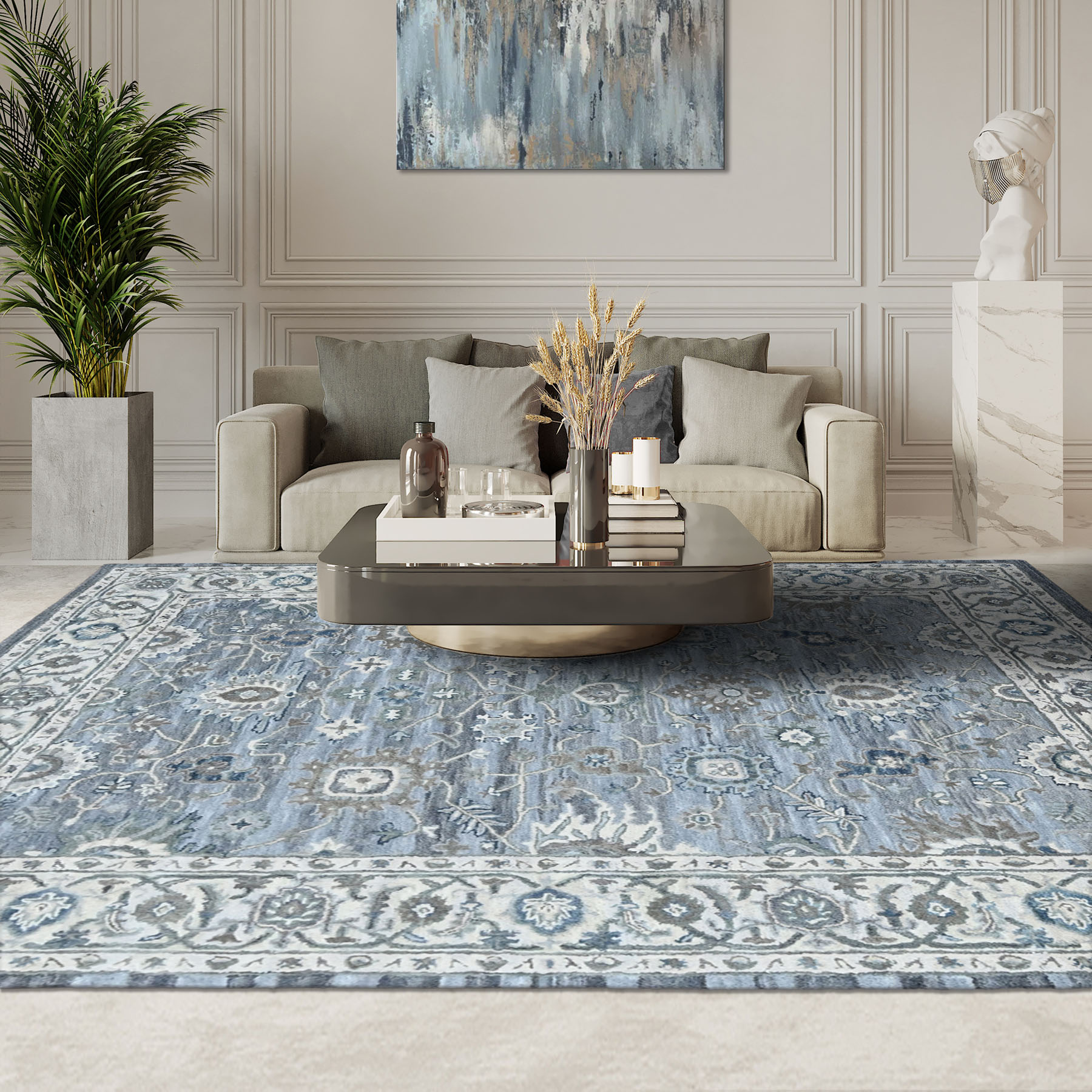 Multi Size Light Blue Hand Tufted Handmade Modern Floral Wool Oriental Area Rug - Picture 11 of 30
