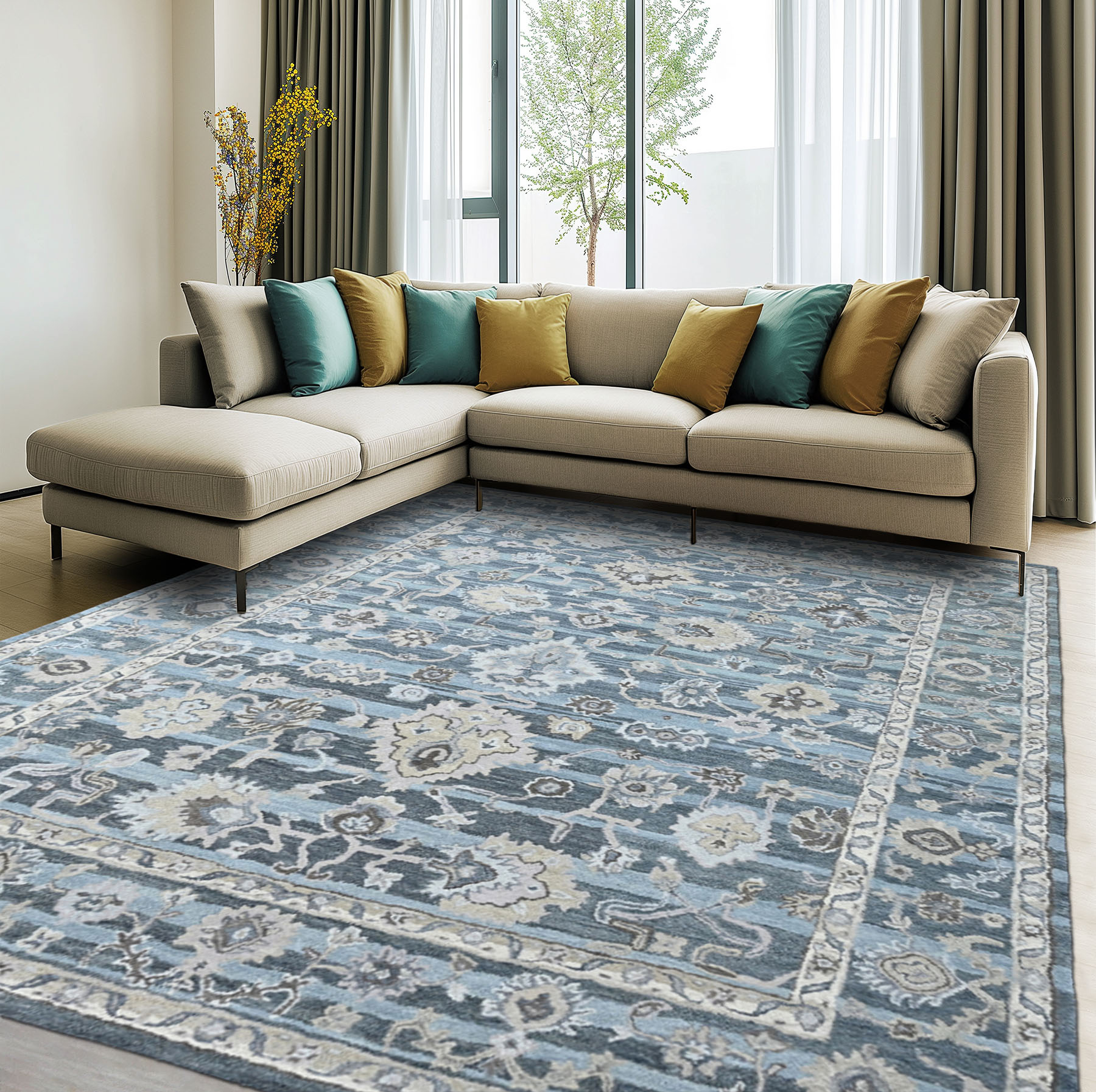 Multi Size  Blue Hand Tufted Handmade Modern  Floral Wool  Oriental Area Rug - Picture 21 of 30