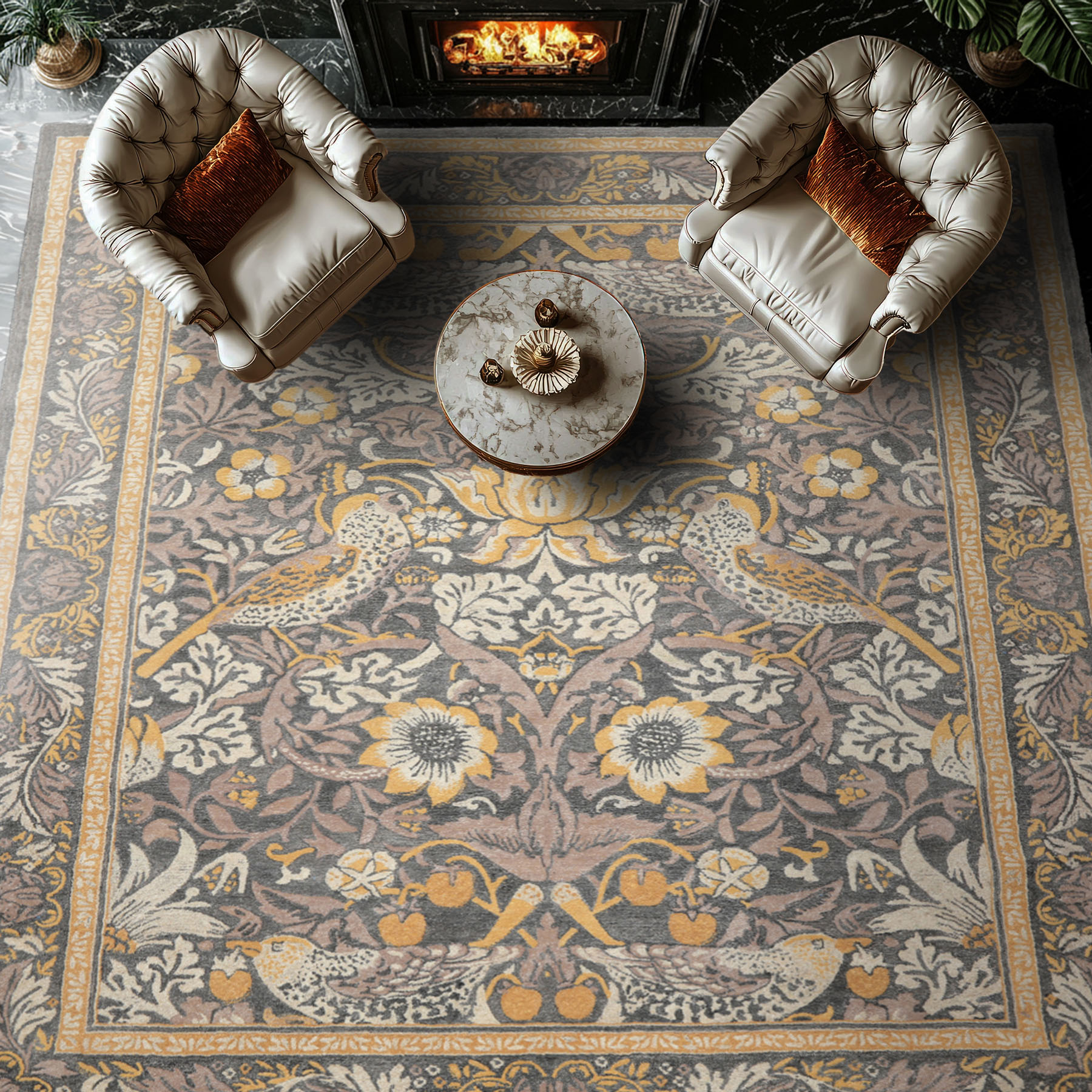 LoomBloom William Morris Hungry Birds Multi Size Hand Hooked High-twist Wool Rug