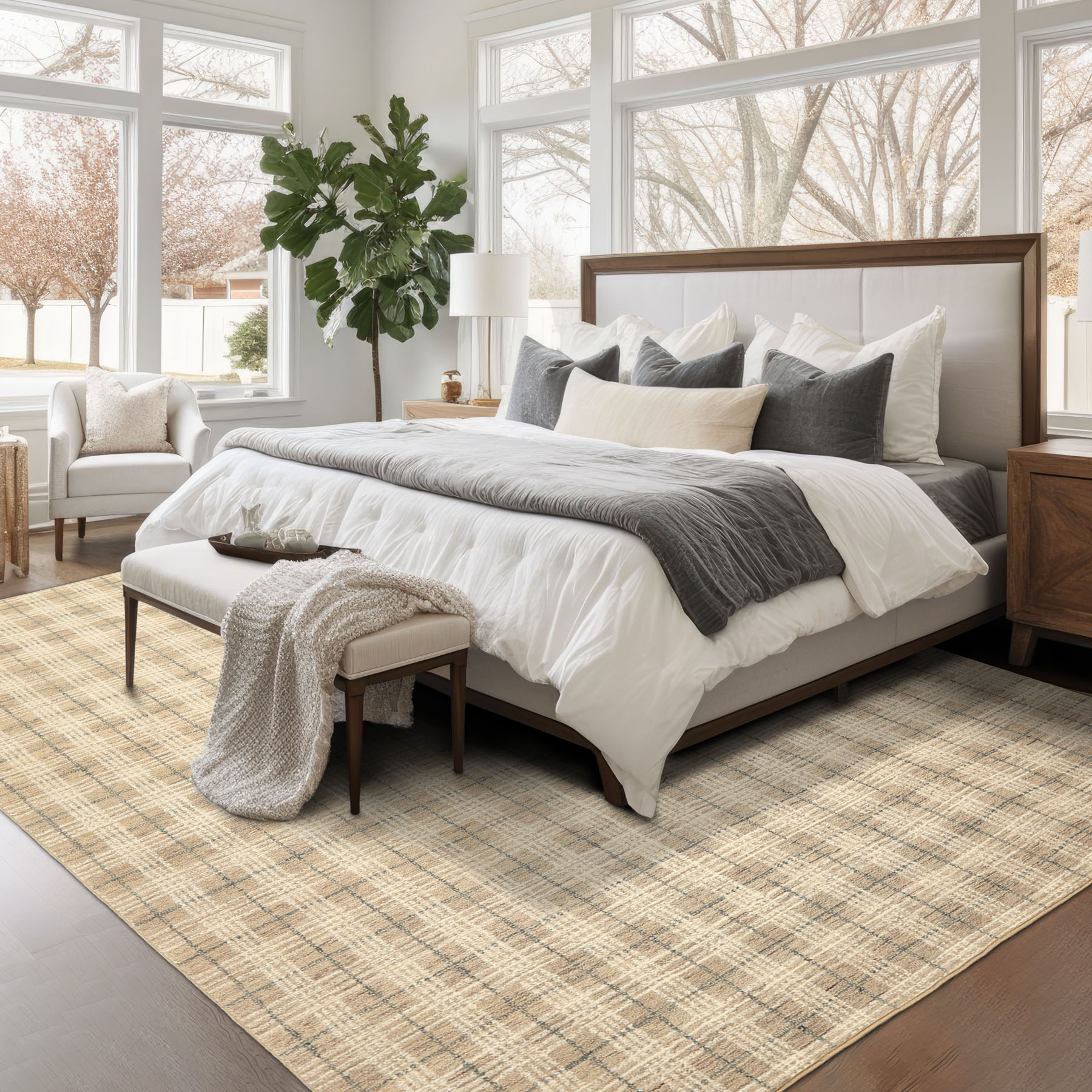 Multi Sizes Hand Loomed Wool Taupe, Ivory Textured Handmade Rug