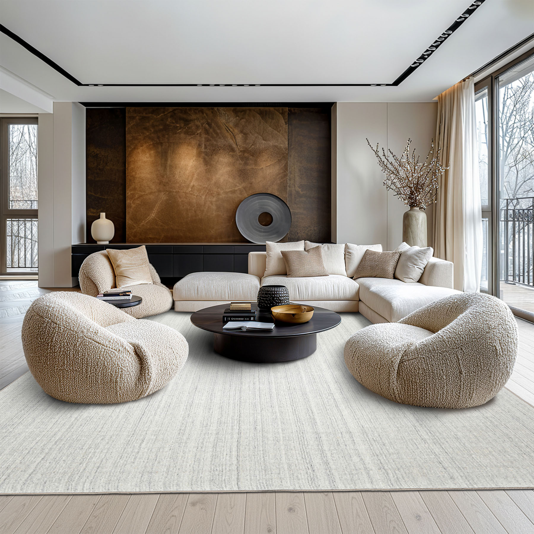 Multi Sizes Hand Loomed Wool Tone on Tone Gray, Ribbed Texture Handmade Rug