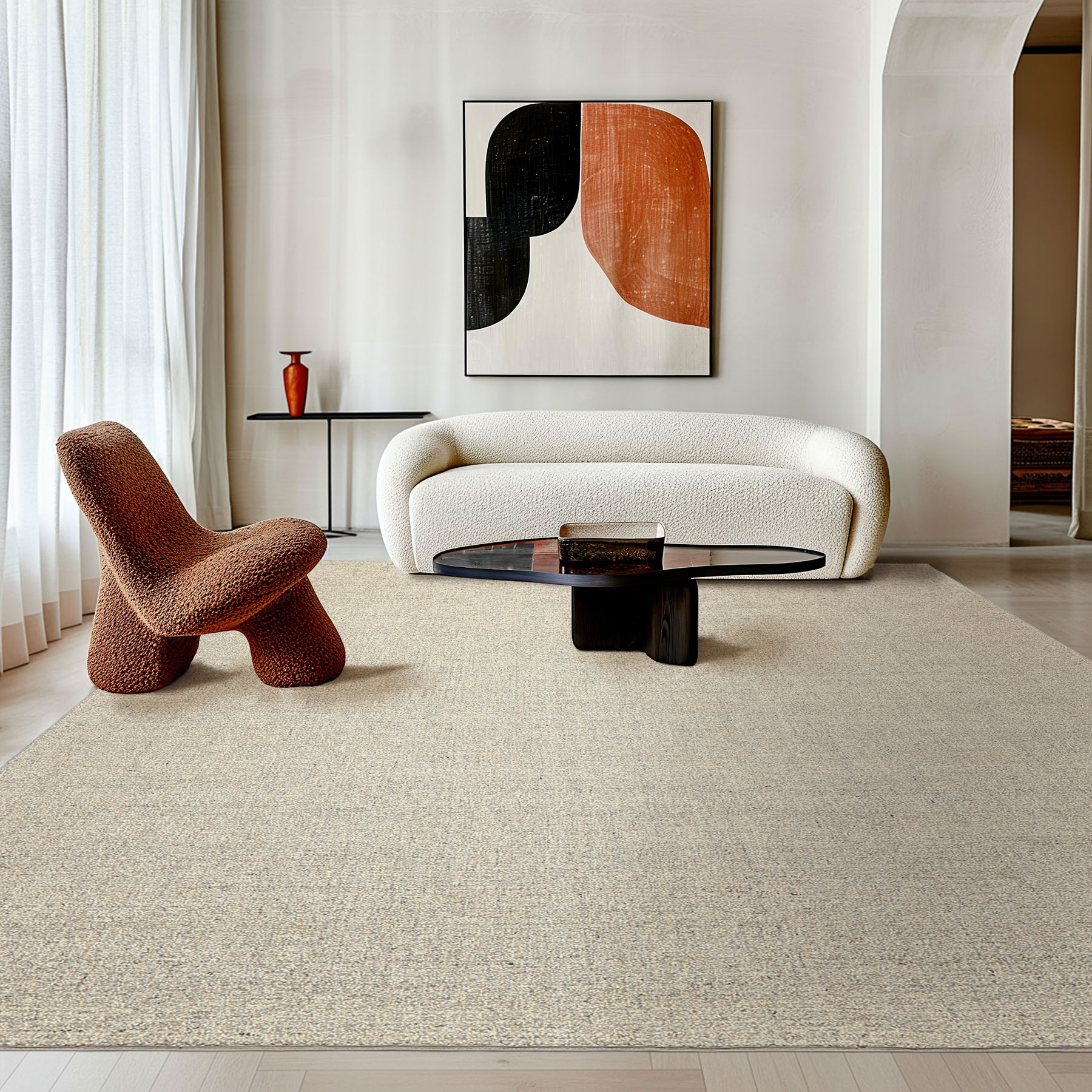 Multi Sizes Hand Loomed Wool Ivory, Gray Textured Rug