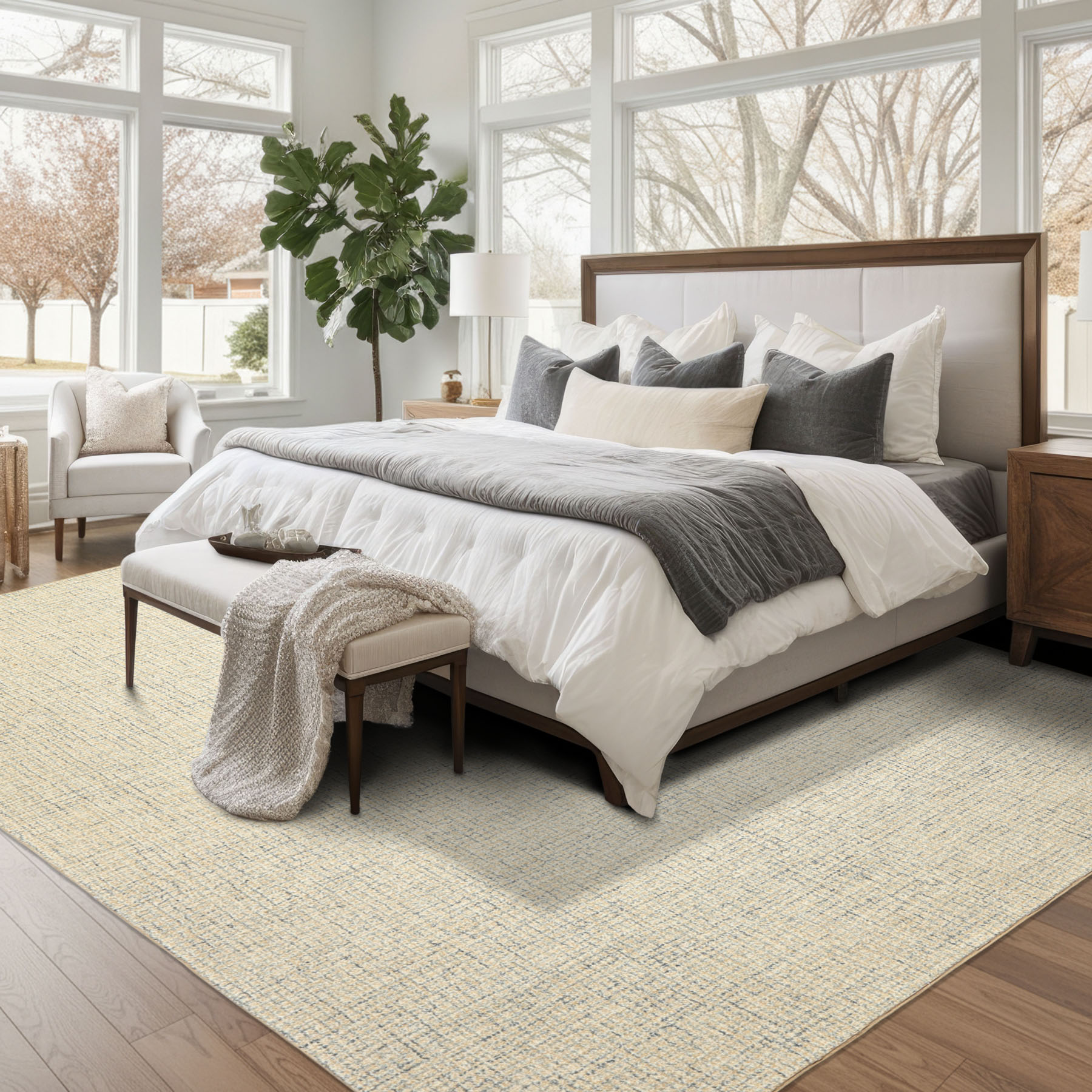 Multi Size Hand Loomed Wool Ivory, Beige Rug