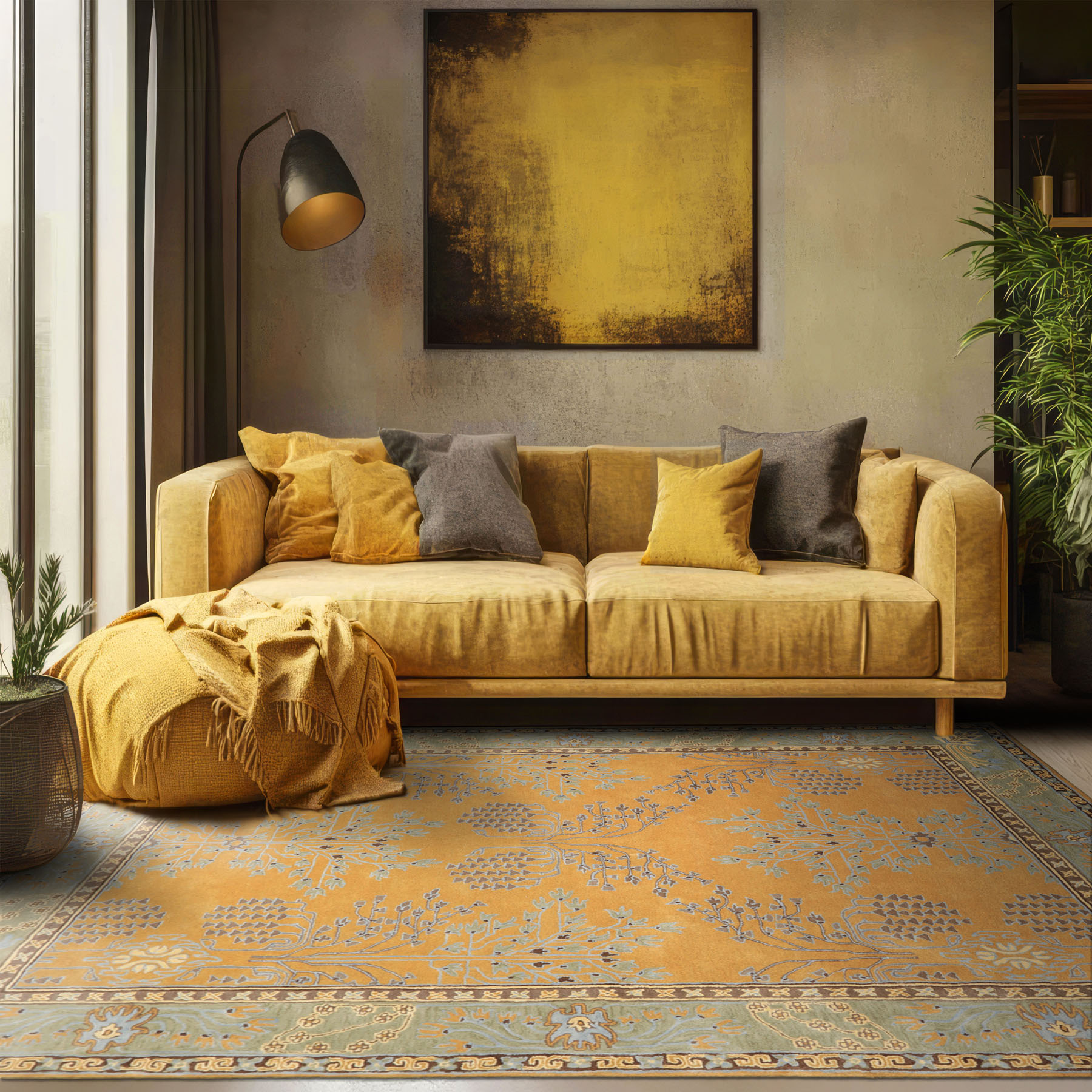 Multi Size Gold Brown Hand Tufted Arts & Crafts/Mission Donegal Wool Area Rug