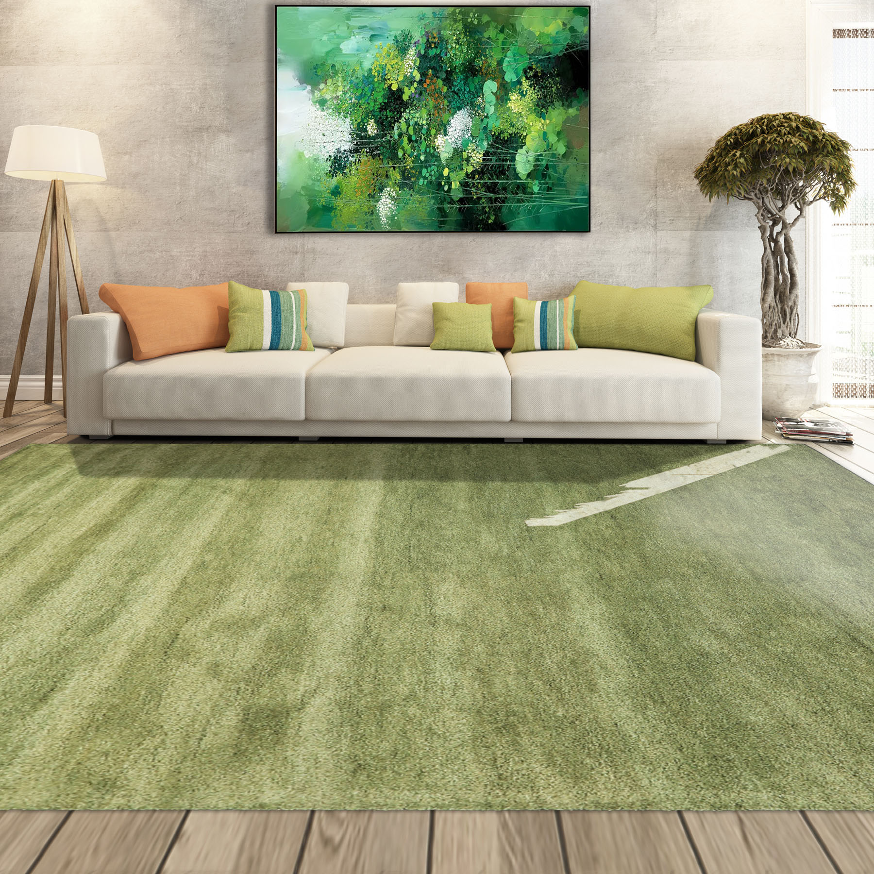 Multi Size Hand Woven 100% Wool Warm Green Modern Plush Pile Solid Area Rug