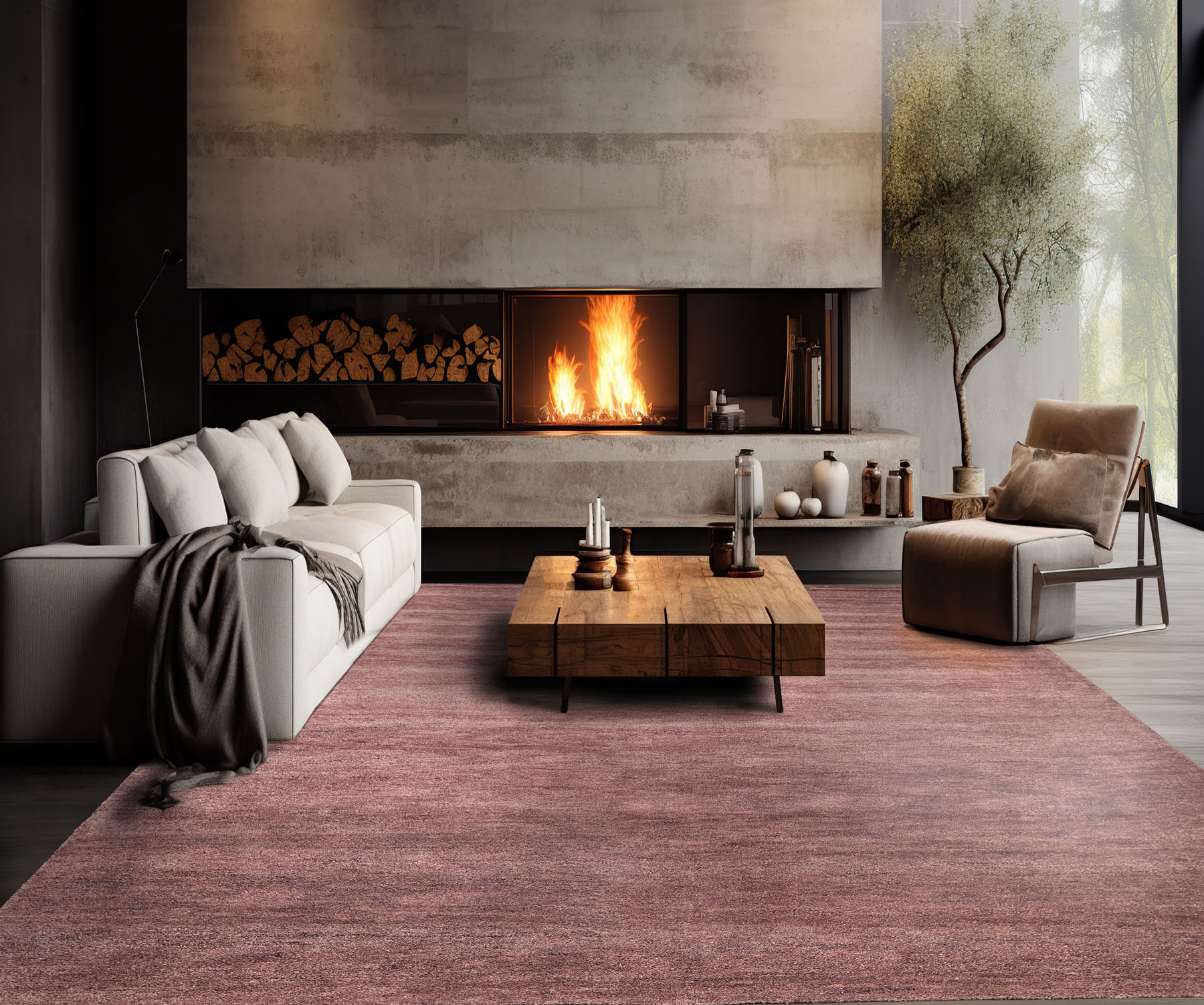 Multi Size Hand Woven 100% Wool Aubergine Modern Plush Pile Solid Area Rug