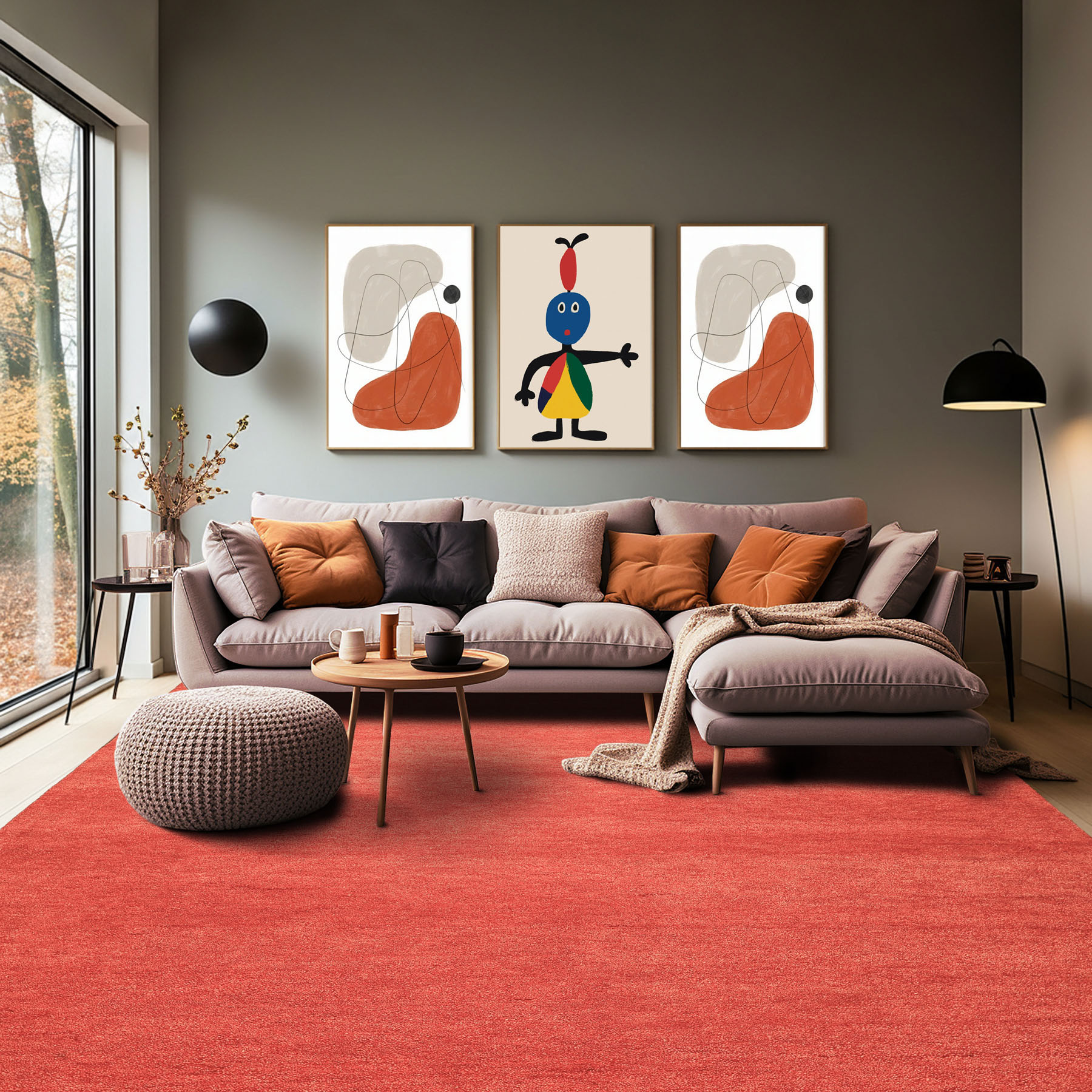 Multi Size Hand Woven 100% Wool Coral Modern Plush Pile Solid Area Rug
