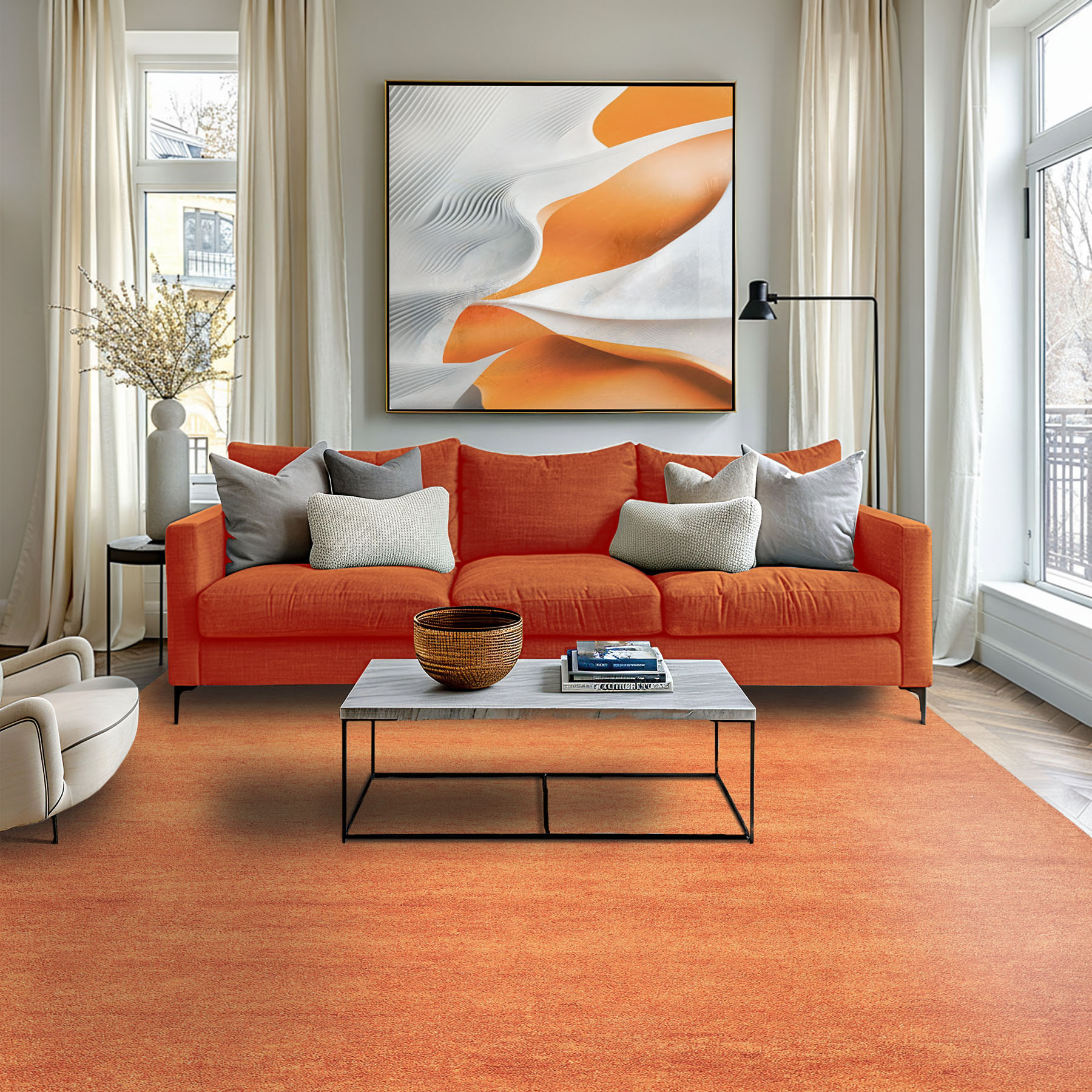 Multi Size Hand Woven 100% Wool Burnt Orange Modern Plush Pile Solid Area Rug