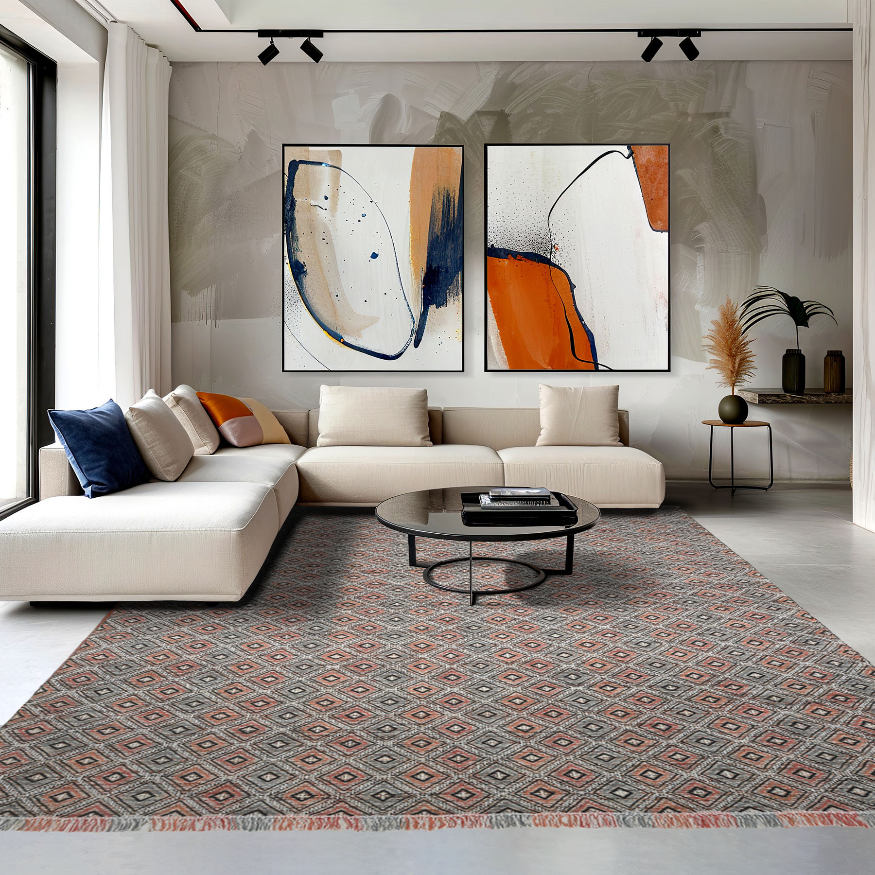 Multi Size Hand Woven Wool Black Coral Modern & Contemporary Flatweave Area Rug
