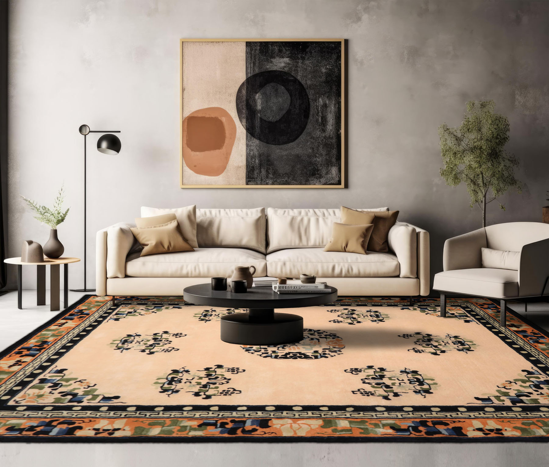 LoomBloom Multi Size Hand Tufted Medallion Chinese Art Deco New Zealand Wool Rug