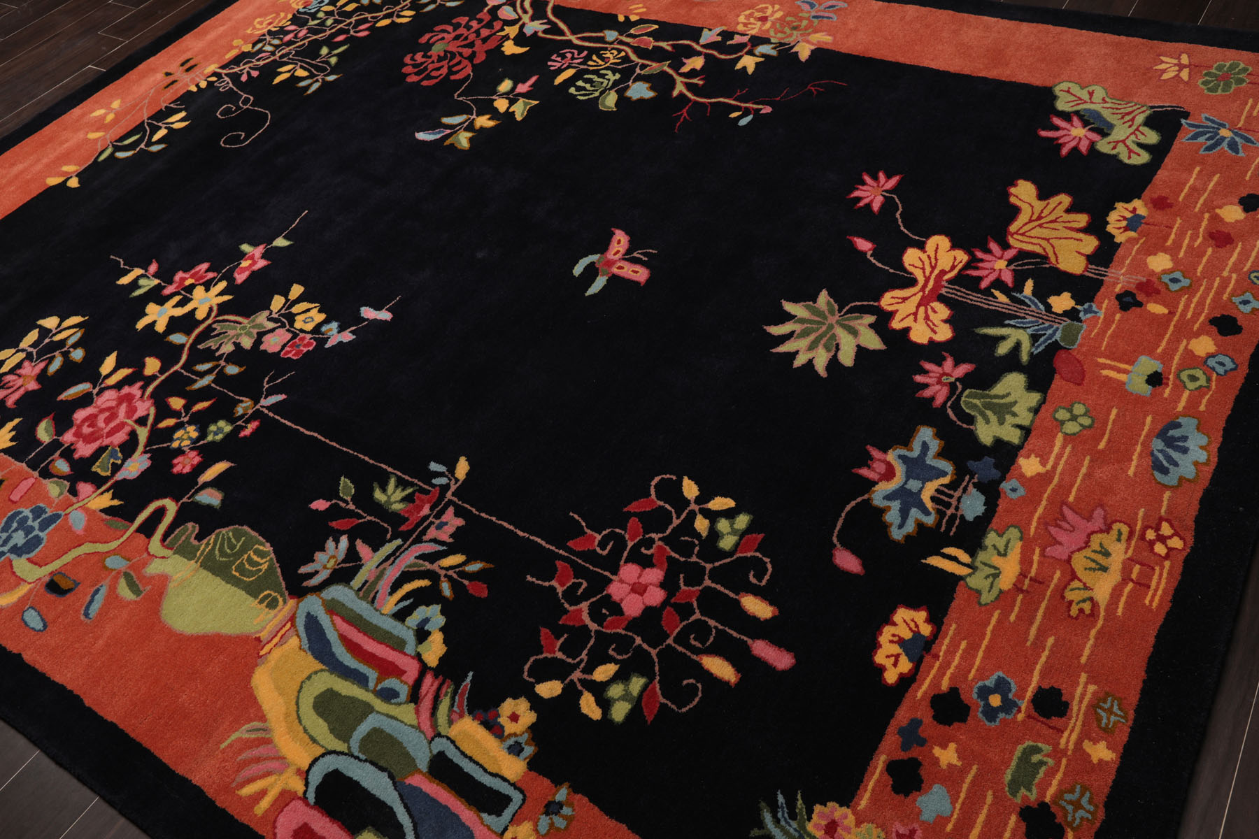 LoomBloom Multi Sizes Black Hand Tufted Chinese Art Deco New Zealand Wool Rug - Picture 19 of 30