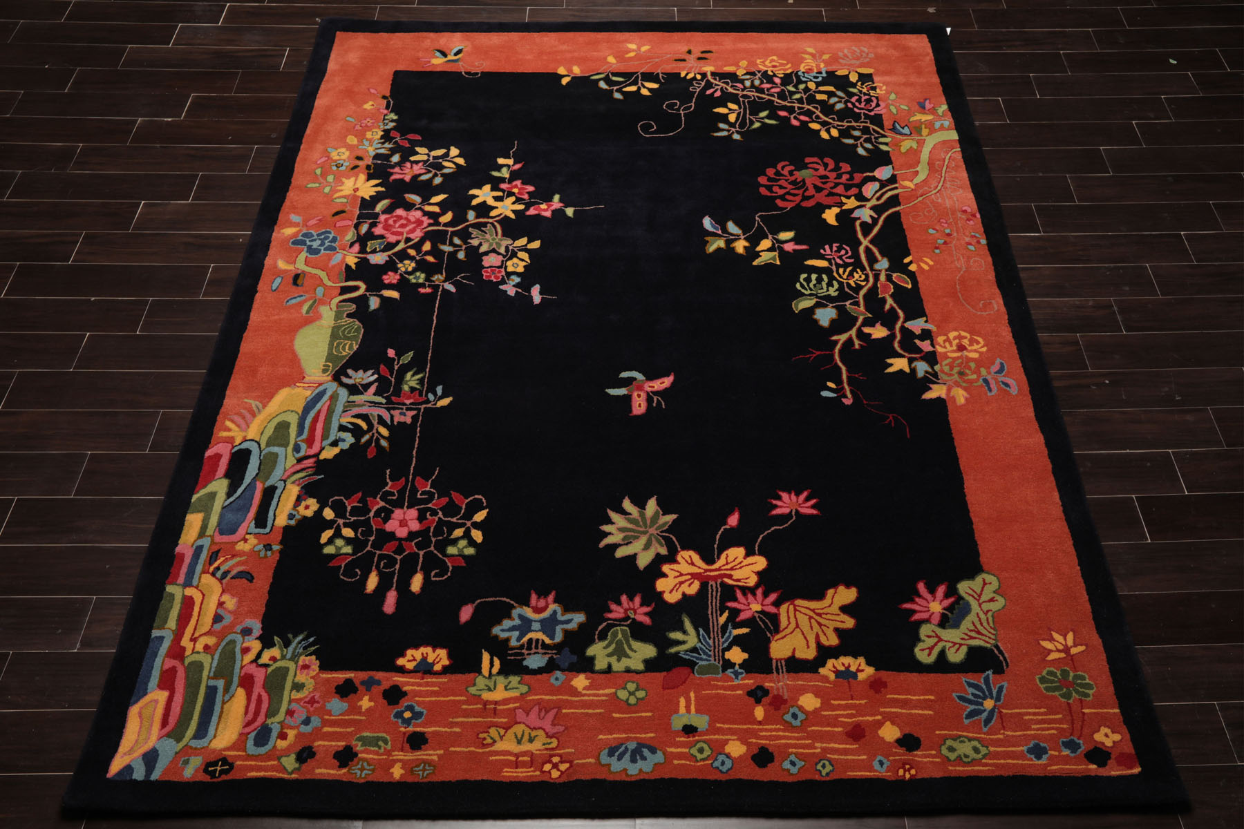LoomBloom Multi Sizes Black Hand Tufted Chinese Art Deco New Zealand Wool Rug - Picture 30 of 30