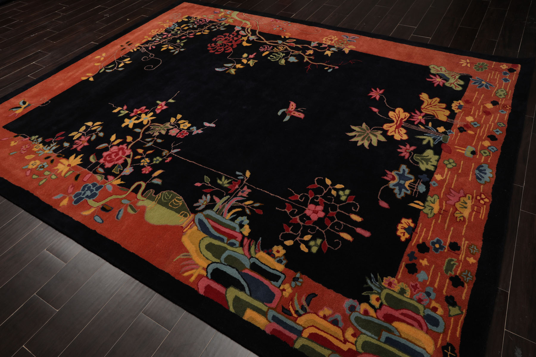 LoomBloom Multi Sizes Black Hand Tufted Chinese Art Deco New Zealand Wool Rug - Picture 27 of 30