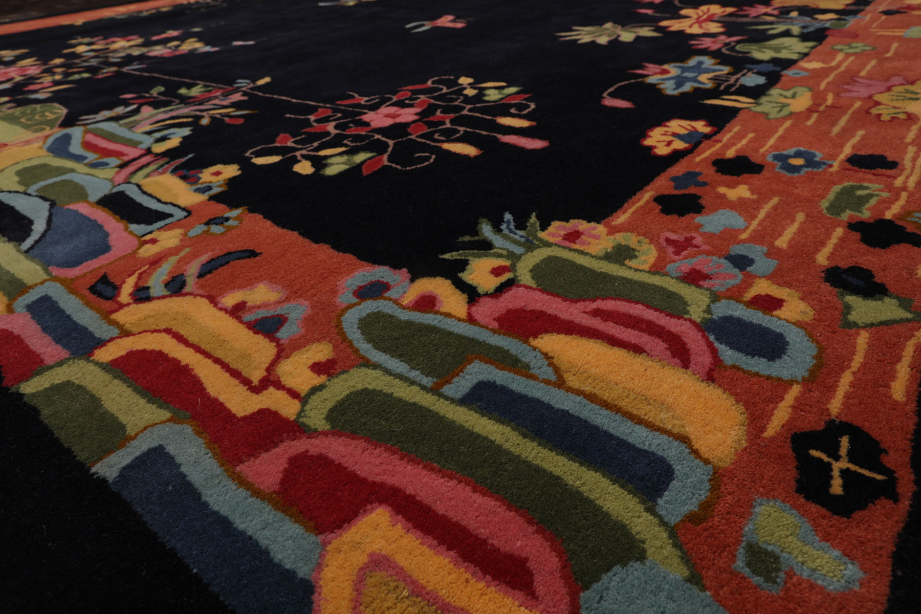 LoomBloom Multi Sizes Black Hand Tufted Chinese Art Deco New Zealand Wool Rug - Picture 26 of 30