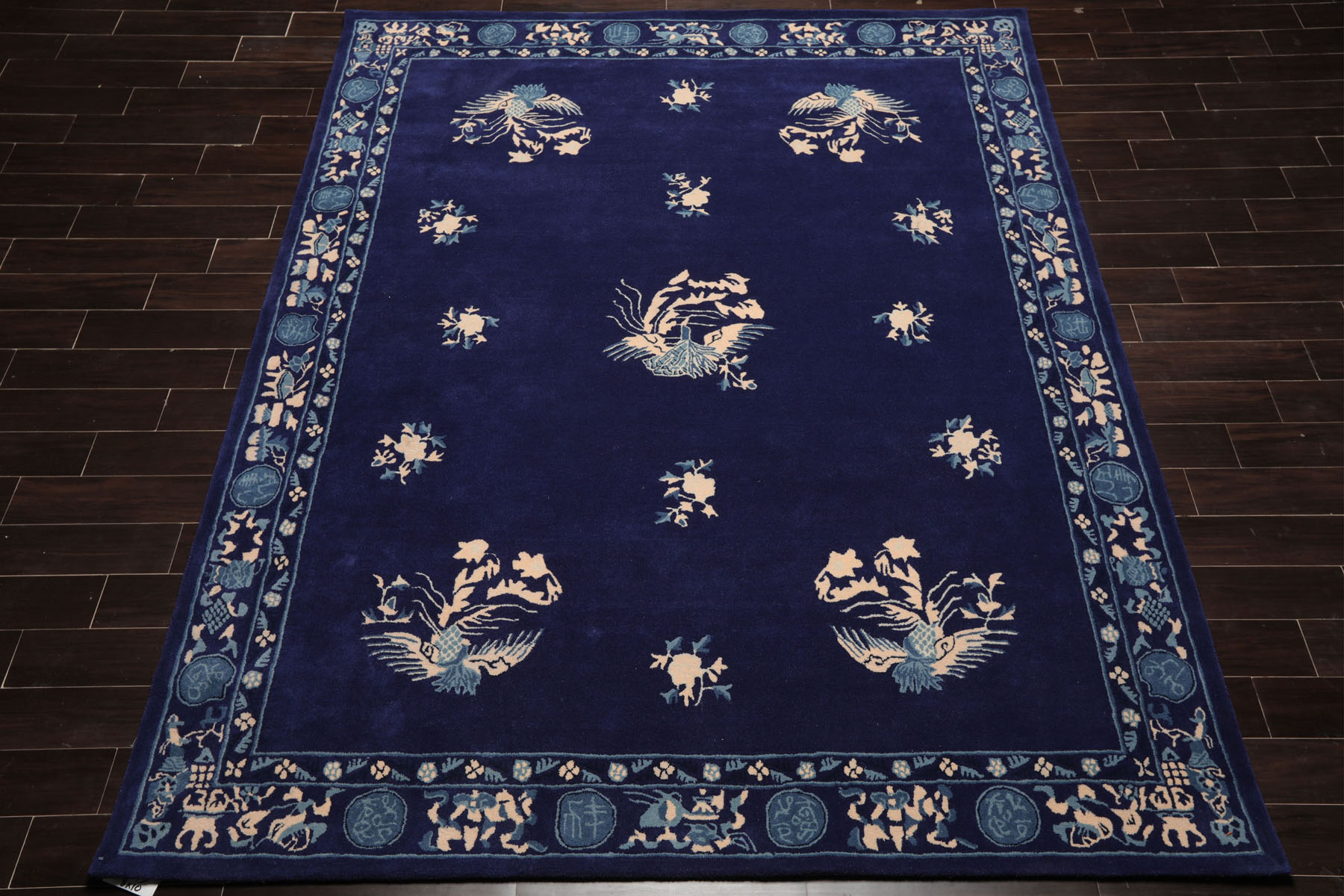 LoomBloom Multi Size Navy Hand Tufted Chinese Art Deco New Zealand Wool Area Rug - Picture 20 of 30