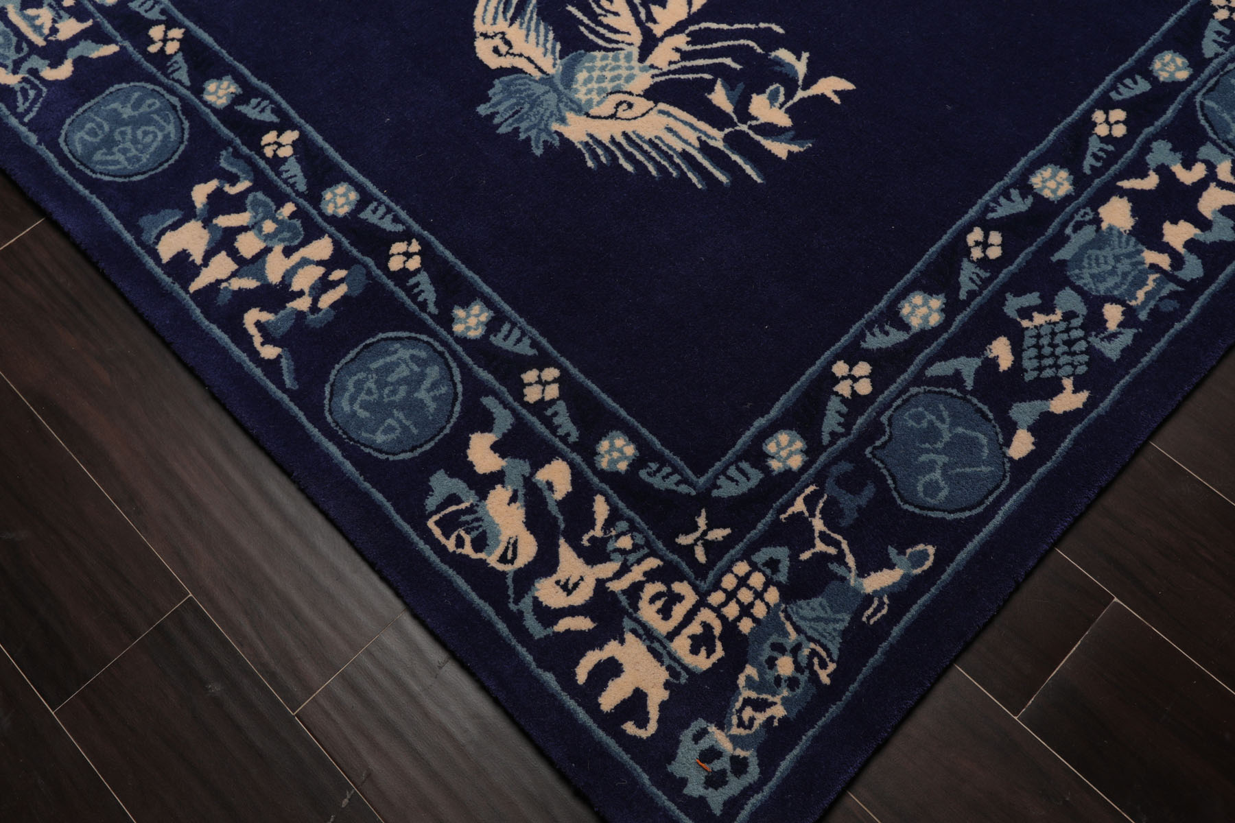 LoomBloom Multi Size Navy Hand Tufted Chinese Art Deco New Zealand Wool Area Rug - Picture 18 of 30