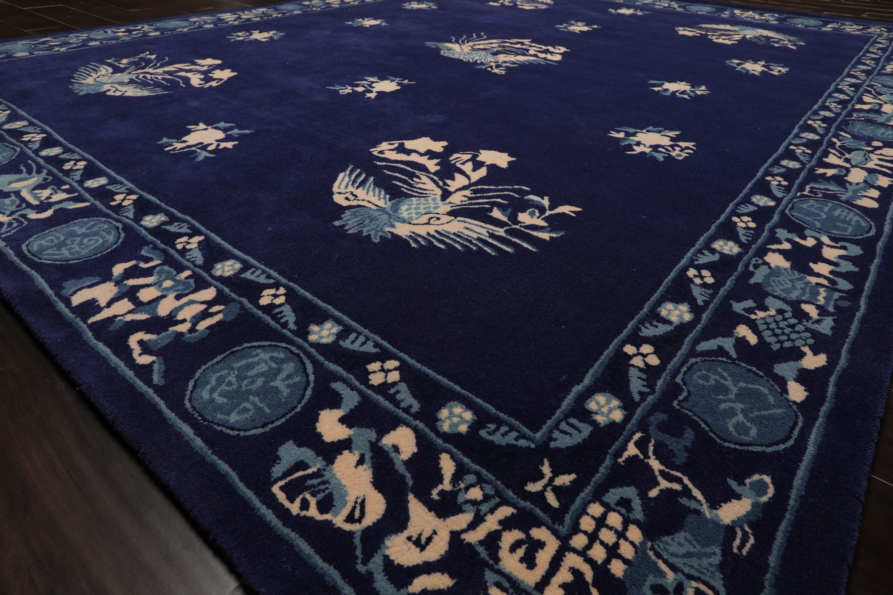 LoomBloom Multi Size Navy Hand Tufted Chinese Art Deco New Zealand Wool Area Rug - Picture 17 of 30