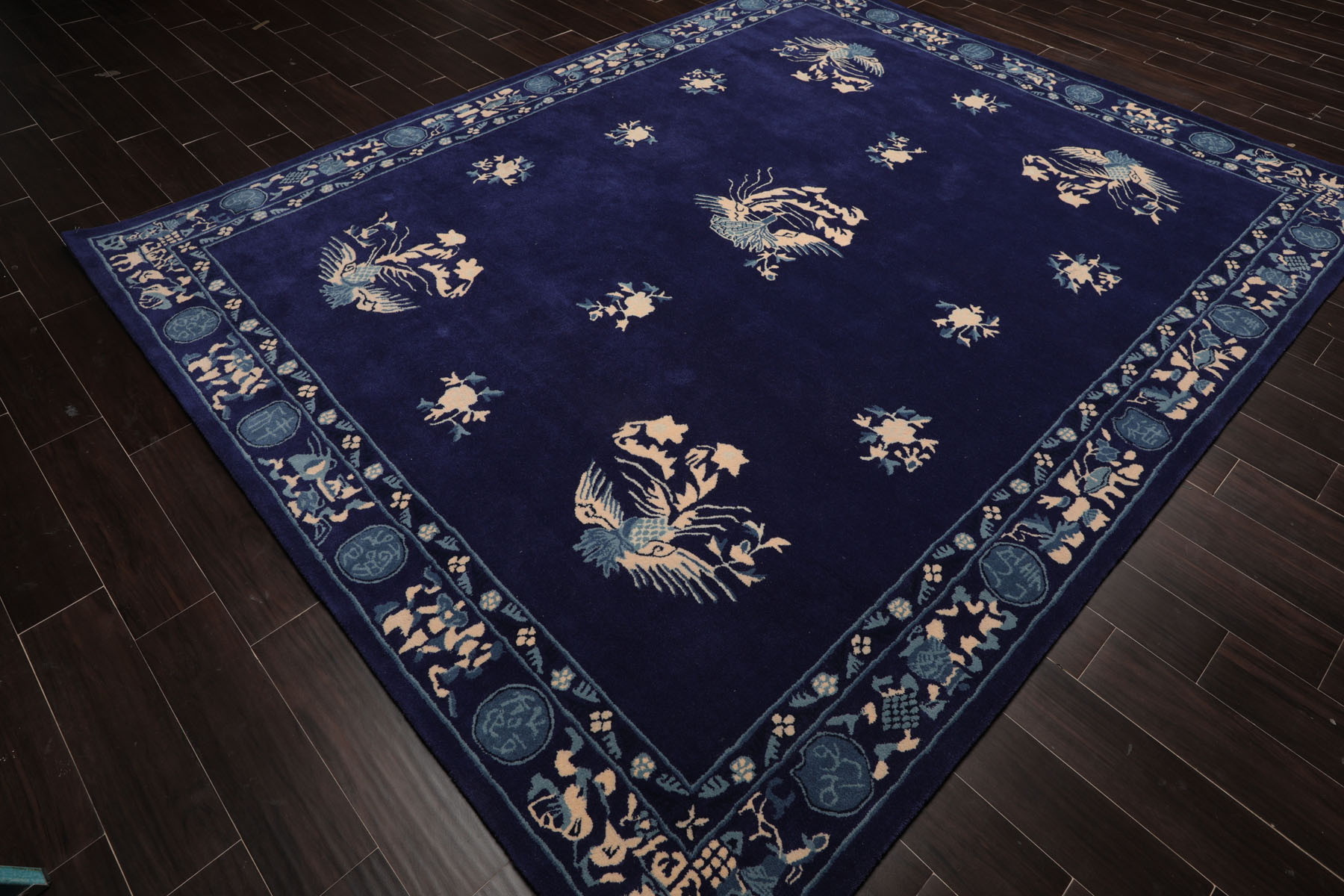 LoomBloom Multi Size Navy Hand Tufted Chinese Art Deco New Zealand Wool Area Rug - Picture 14 of 30