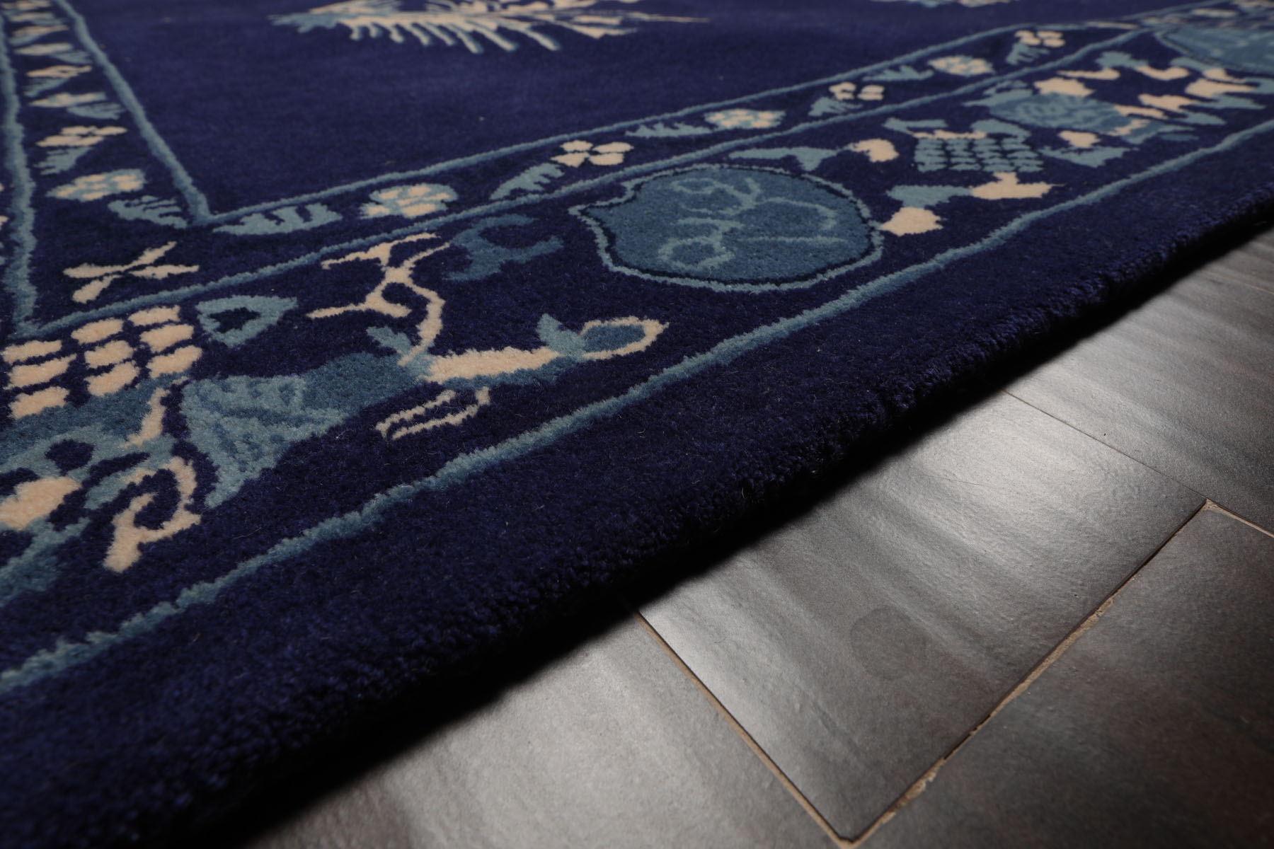 LoomBloom Multi Size Navy Hand Tufted Chinese Art Deco New Zealand Wool Area Rug - Picture 13 of 30