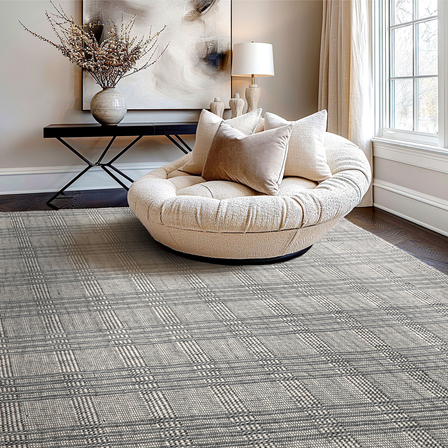 LoomBloom Plaid Multi Sizes Ivory Hand Woven Modern Flatweave Wool Area Rug - Picture 10 of 27
