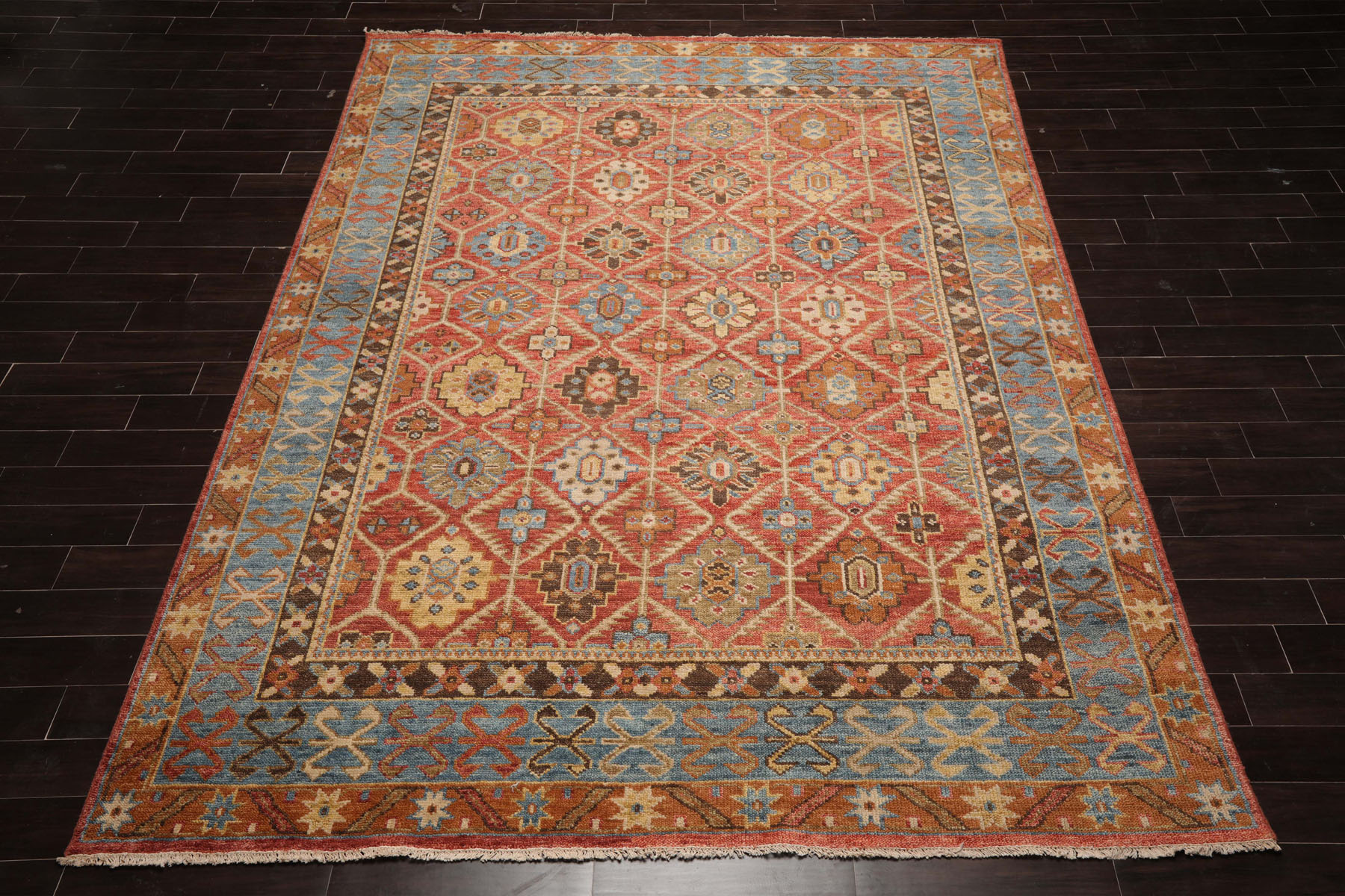 LoomBloom Multi Size Orange Hand Knotted Arts & Crafts Oushak Geometric Wool Rug - Picture 30 of 40