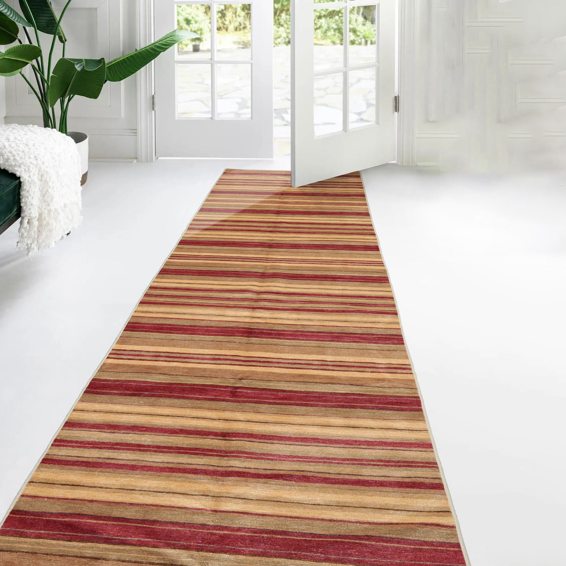 Michaelian & Kohlberg Multi Size Runner Hand Knotted Stripes Tibetan Wool Rug