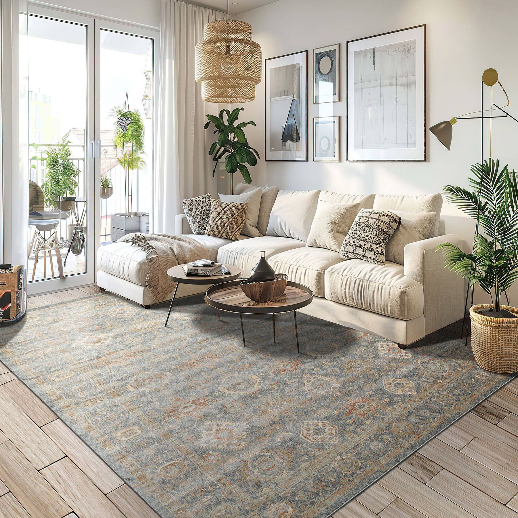 Multi Sizes Blue Dense Pile Traditional Silky Sheen Rug