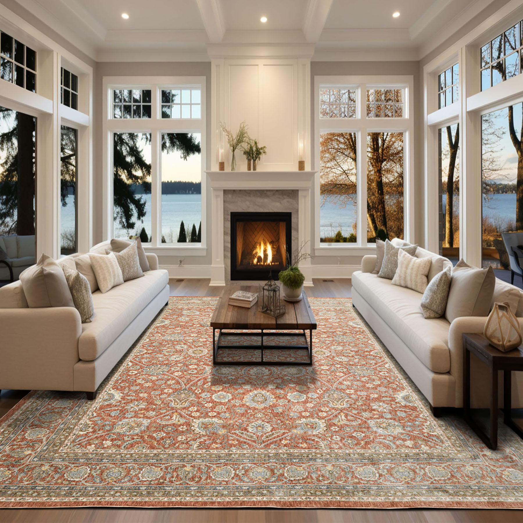 Multi Sizes Rust Traditional Dense Pile Silky Sheen Rug