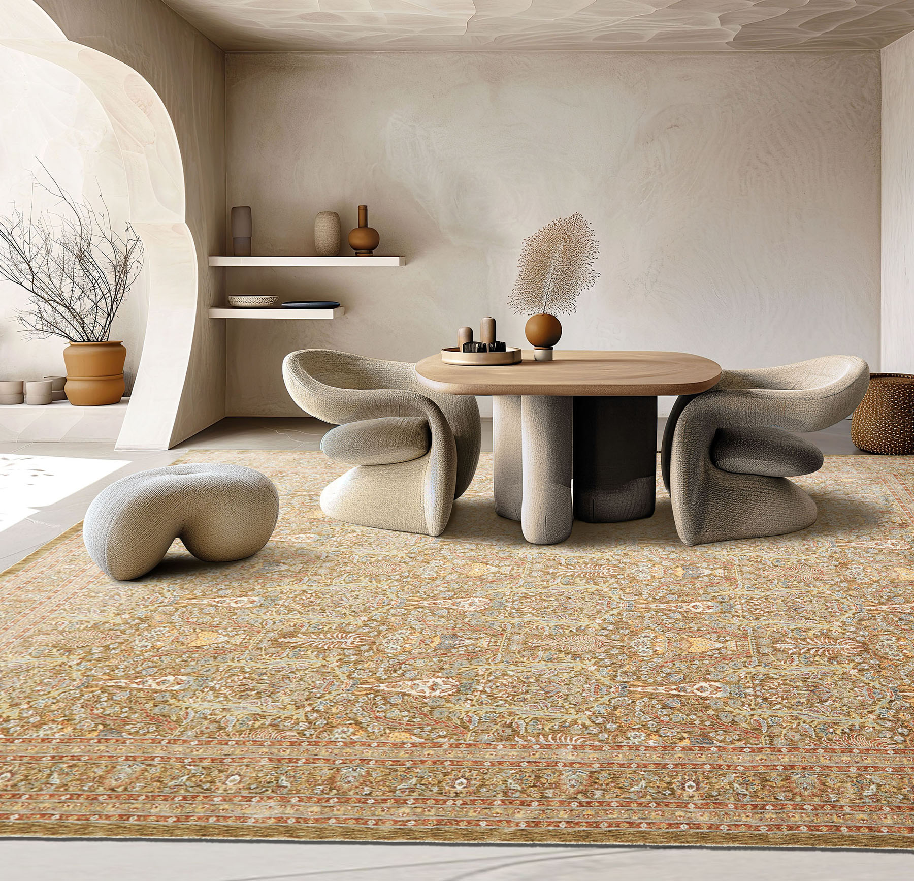 Multi Sizes Pistachio Dense Pile Traditional Silky Sheen Rug
