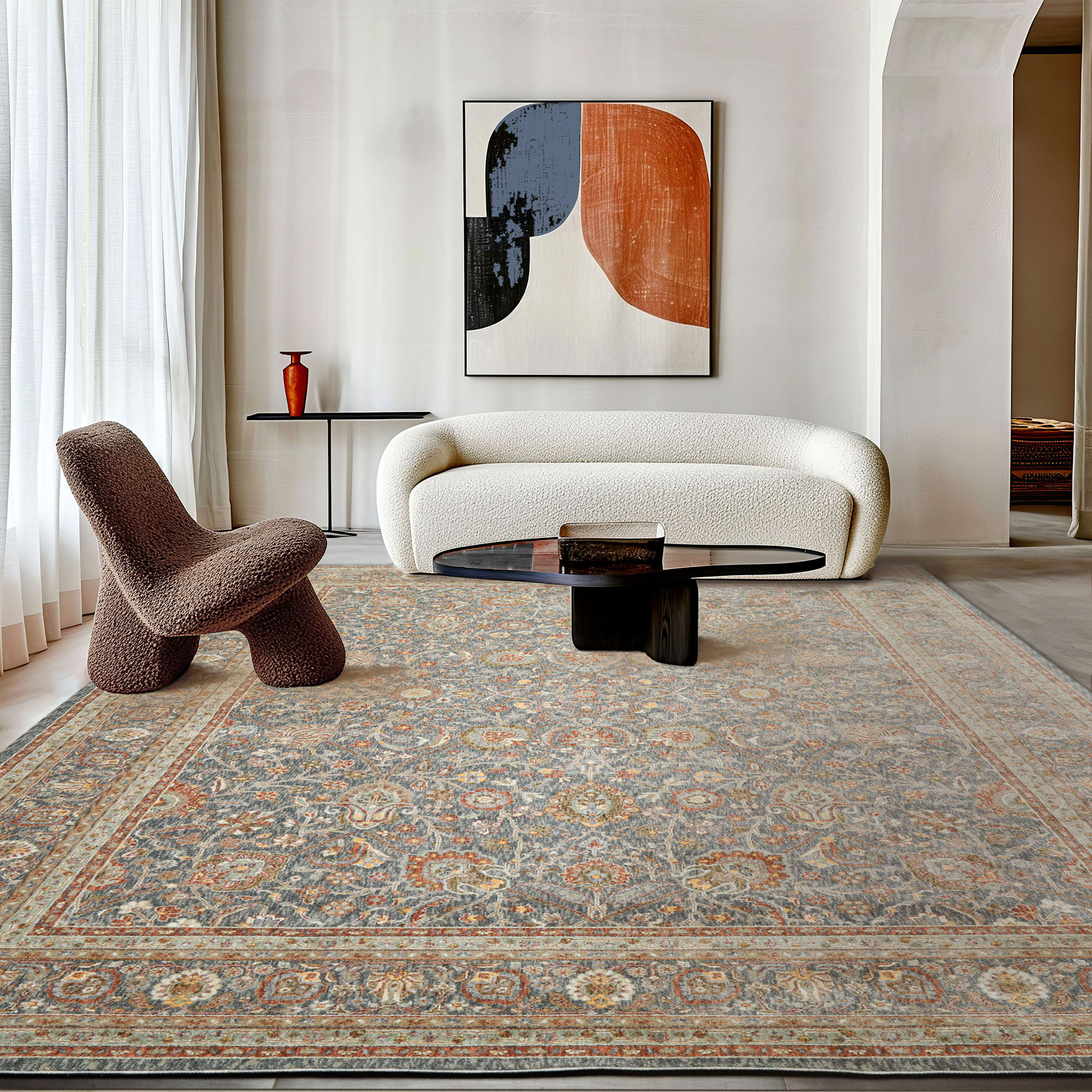 Multi Sizes Slate Traditional Dense Pile Silky Sheen Rug