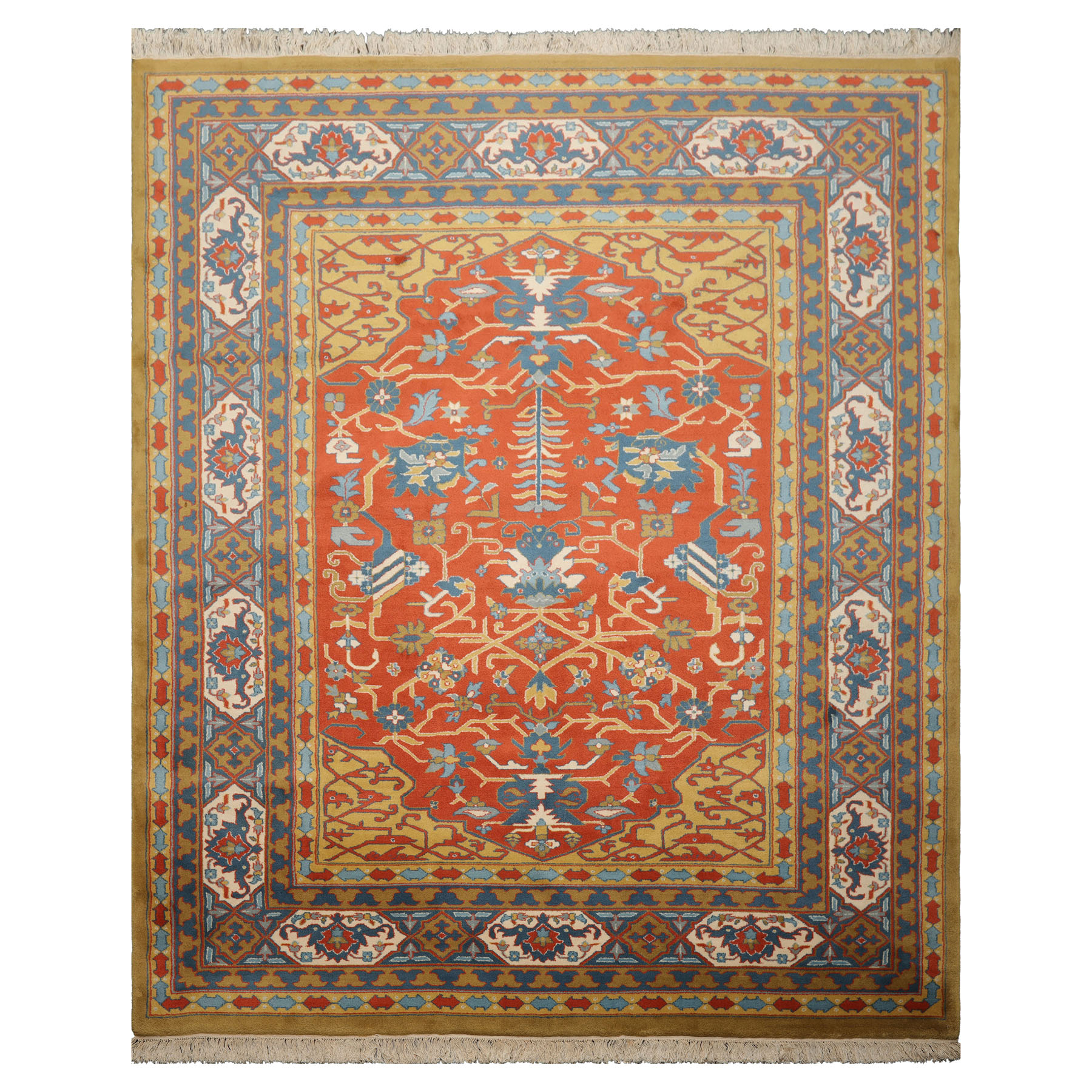7’11”x9’11” Hand Knotted Wool Orange Herizz Traditional Rug
